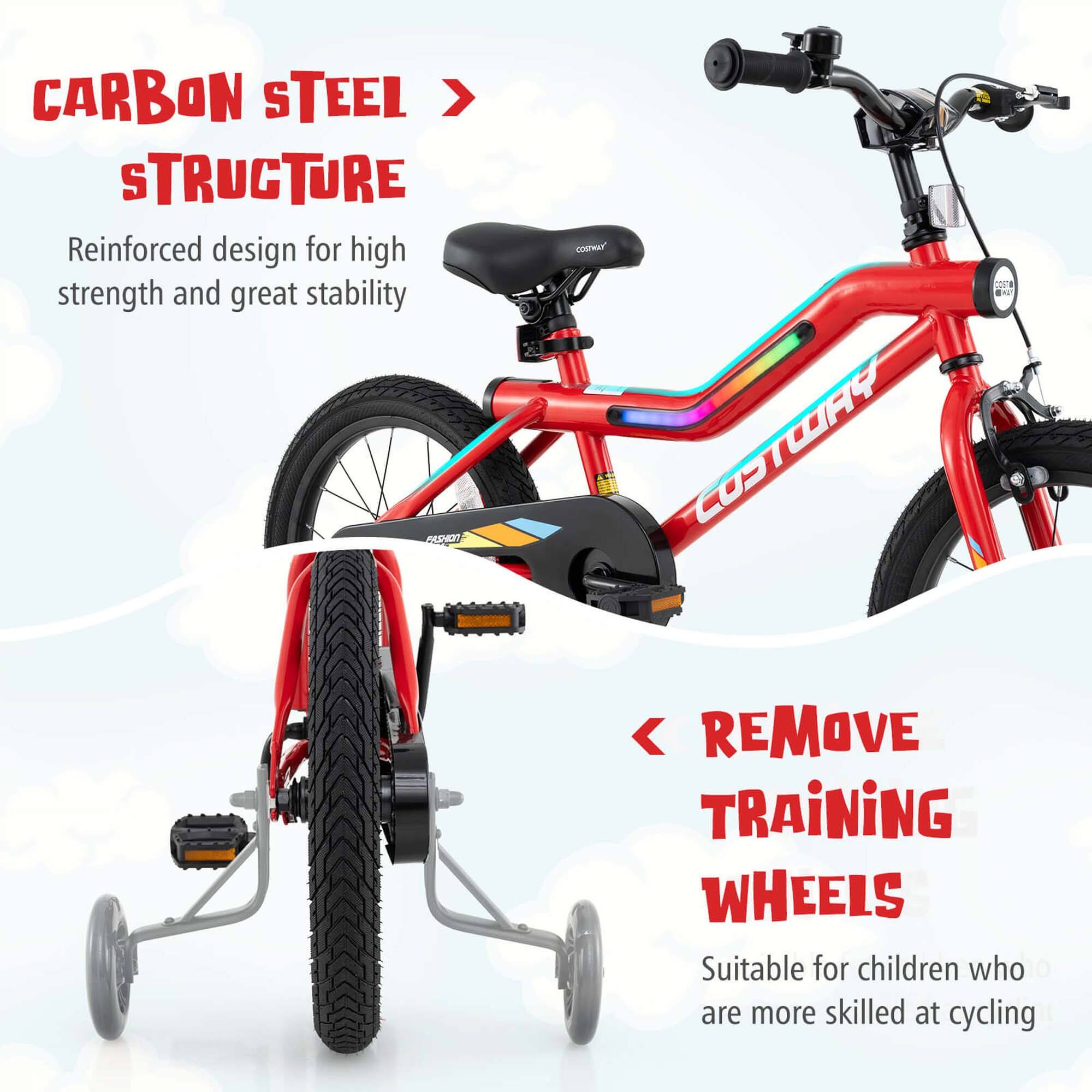 CARBON STEEL > STRUCTURE  
Reinforced design for high strength and great stability  

REMOVE TRAINING WHEELS  
Suitable for children who are more skilled at cycling