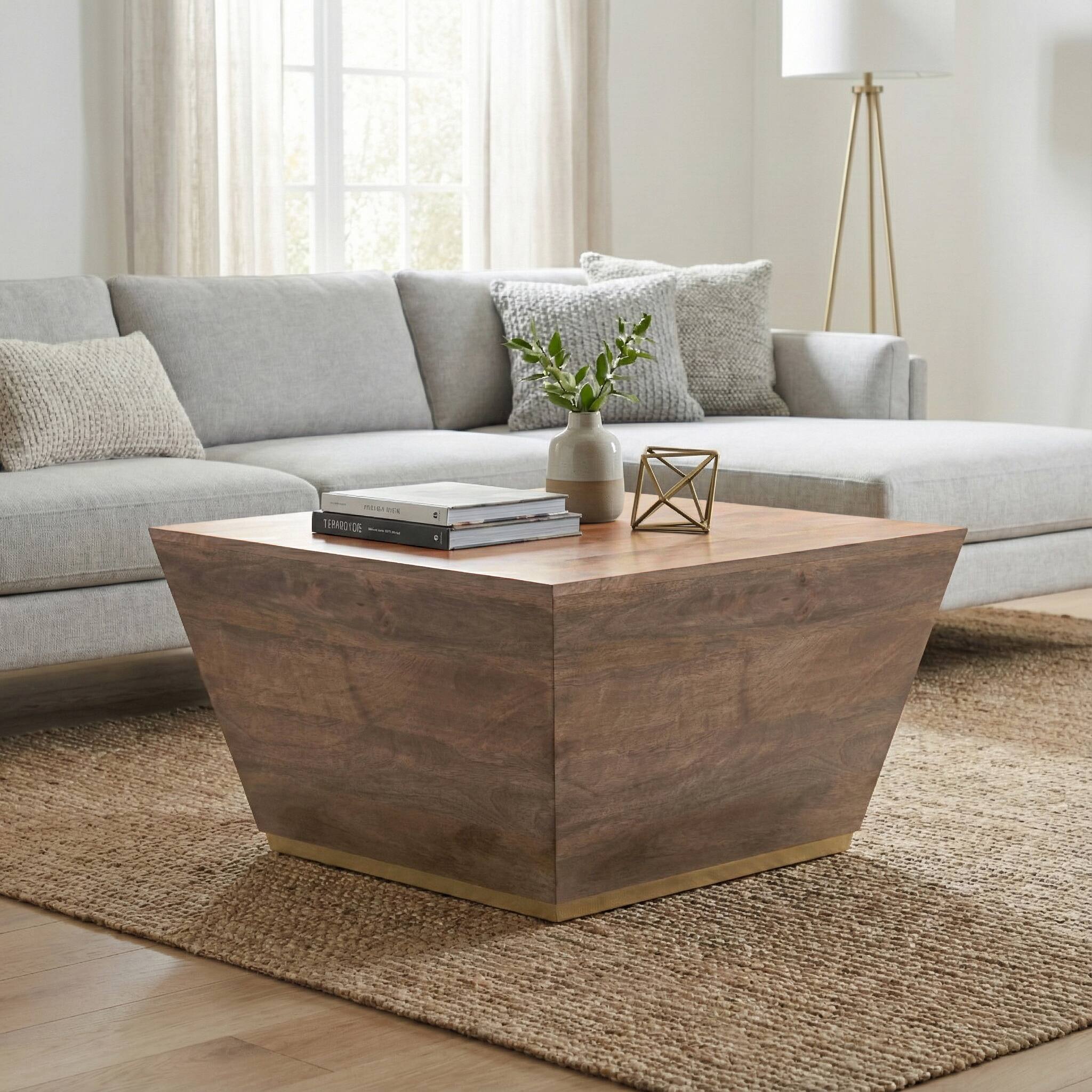 Front. Simpli Home - Abba 28 inch Wide Solid Mango Wood Square Coffee Table, Acacia Brown - Acacia Brown.