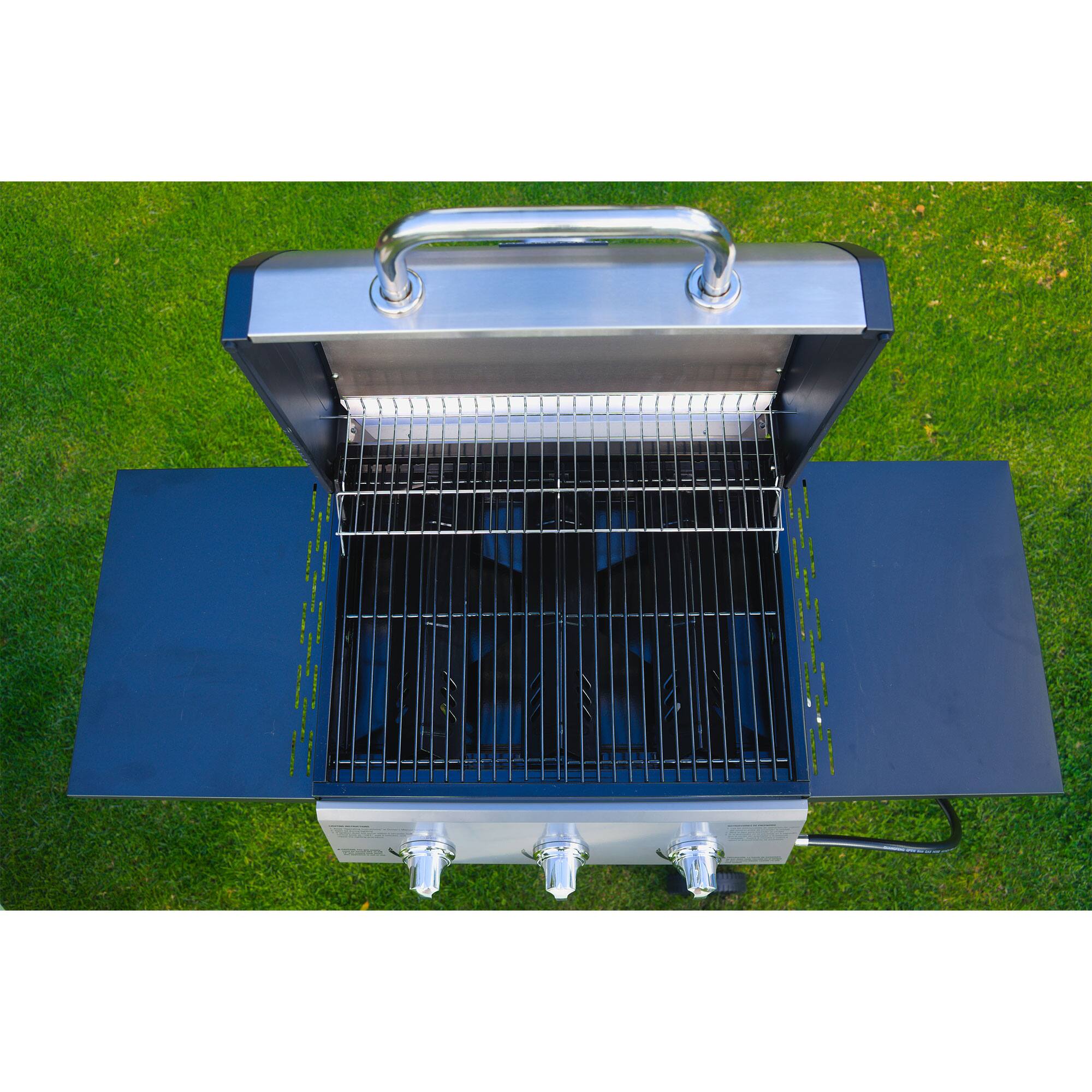 Alt View 3. Grill Boss - Grill Boss 27,000 BTU 3 Burner Propane Gas Grill w/Wheels, Cover, & Side Shelves - Black, Silver.