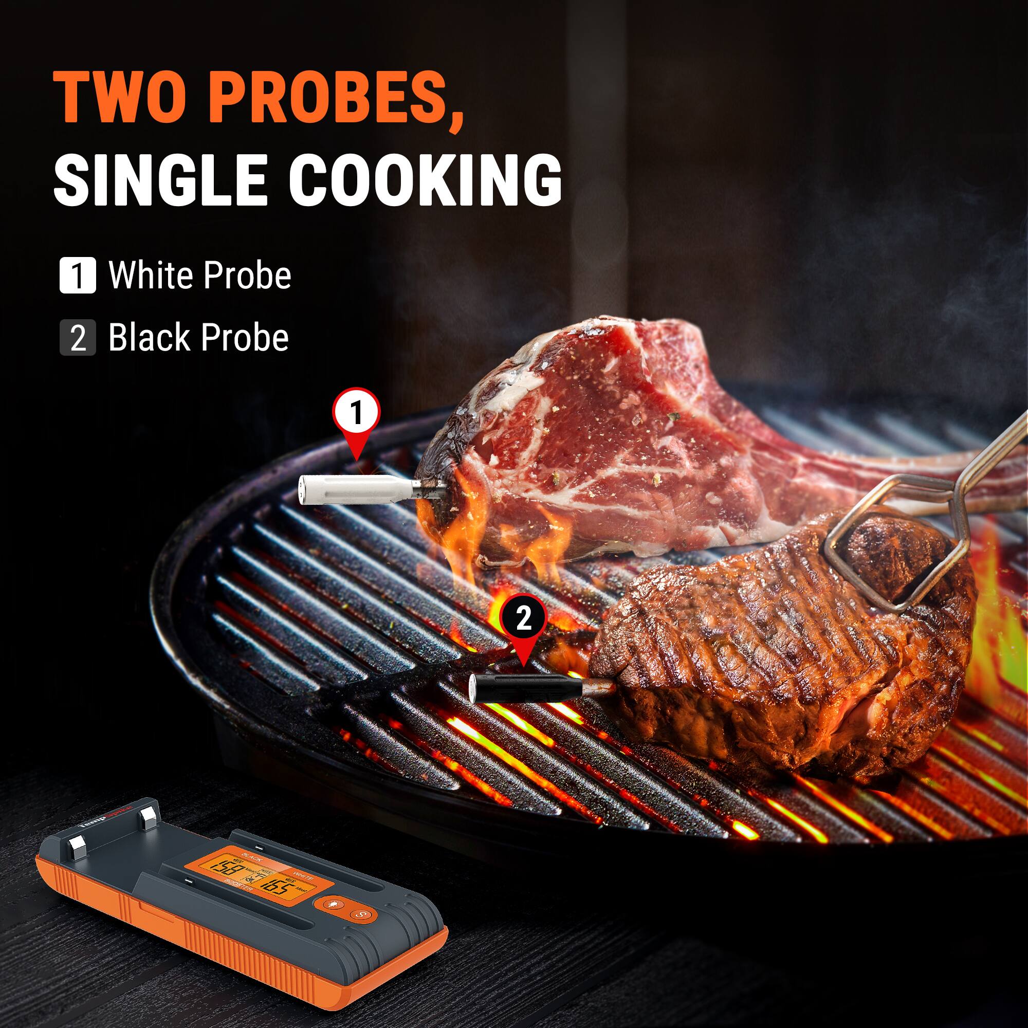 Two Probes, Single Cooking: 1 White Probe, 2 Black Probe