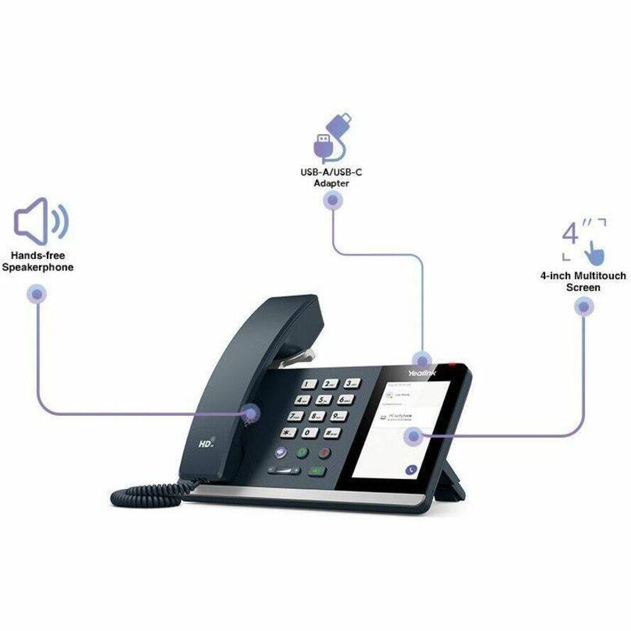 USB-A/USB-C Adapter  
Hands-free Speakerphone  
4-inch Multitouch Screen  
HD