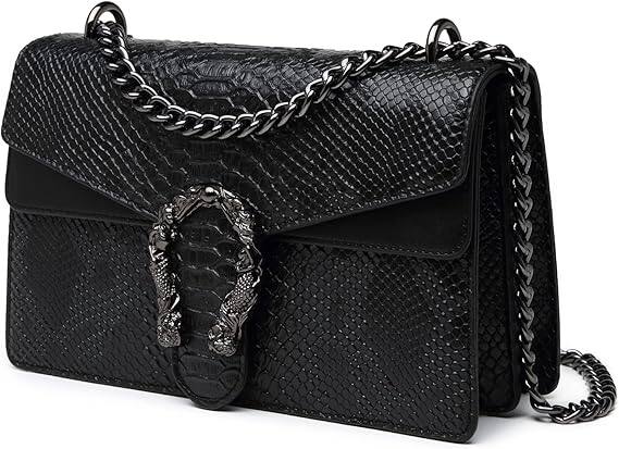 Vulpecula Spade - Crossbody Bags for Women - Snake Printed Clutch Purses Leather Chain Shoulder Bags Evening Handbags - Snake Black