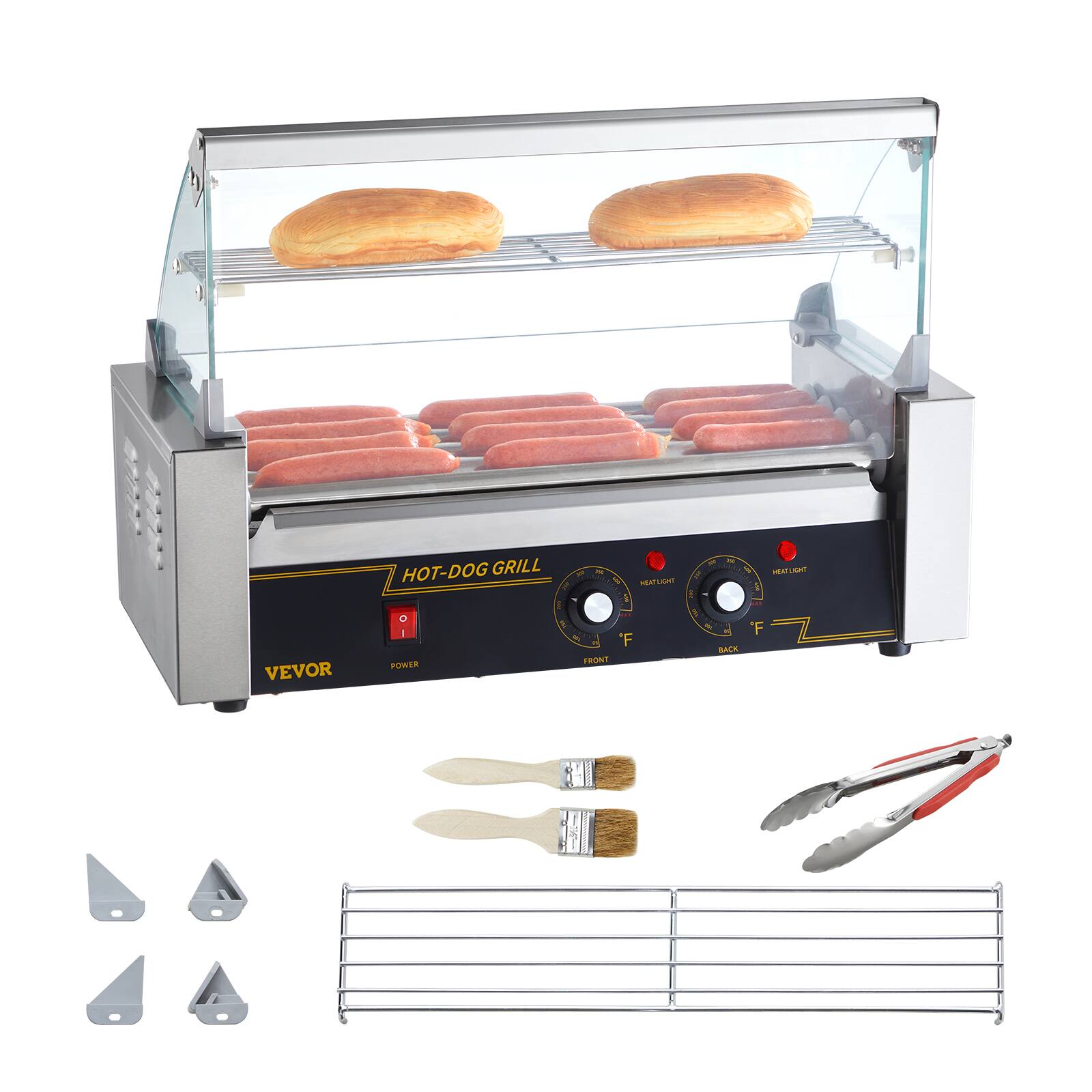 VEVOR  
HOT-DOG GRILL  
HEAT LIGHT  
HEAT LIGHT  
FRONT  
BACK  
POWER
