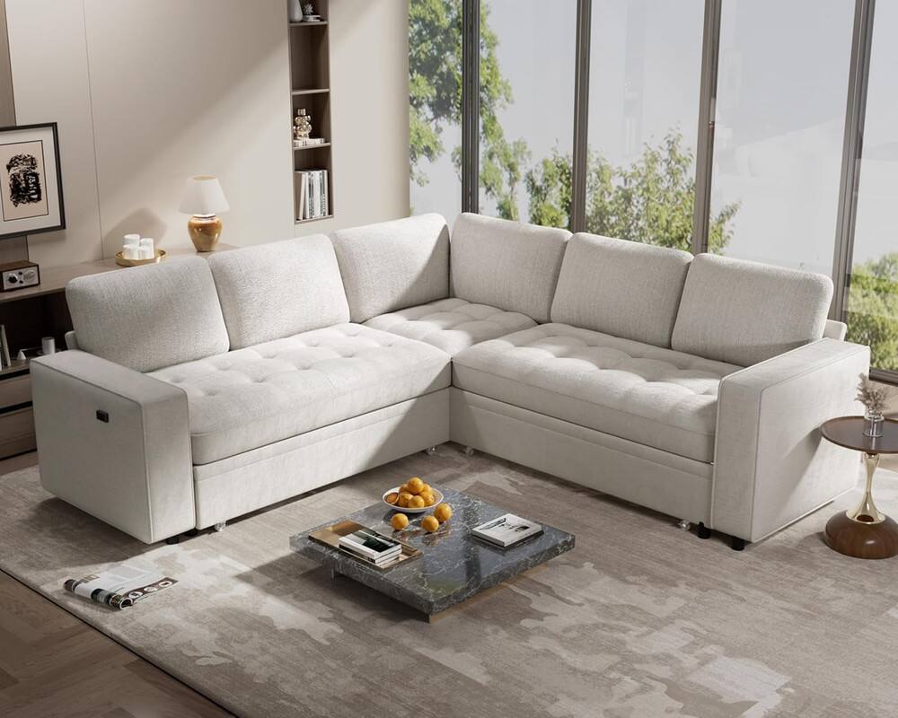 Alt View 2. Dyonery - Dyonery 5 Seat Modular Sectional Sofa with USB Ports/Adjustable Backrest/Storage Seats, Tool-Free Assembly,Beige - Beige.