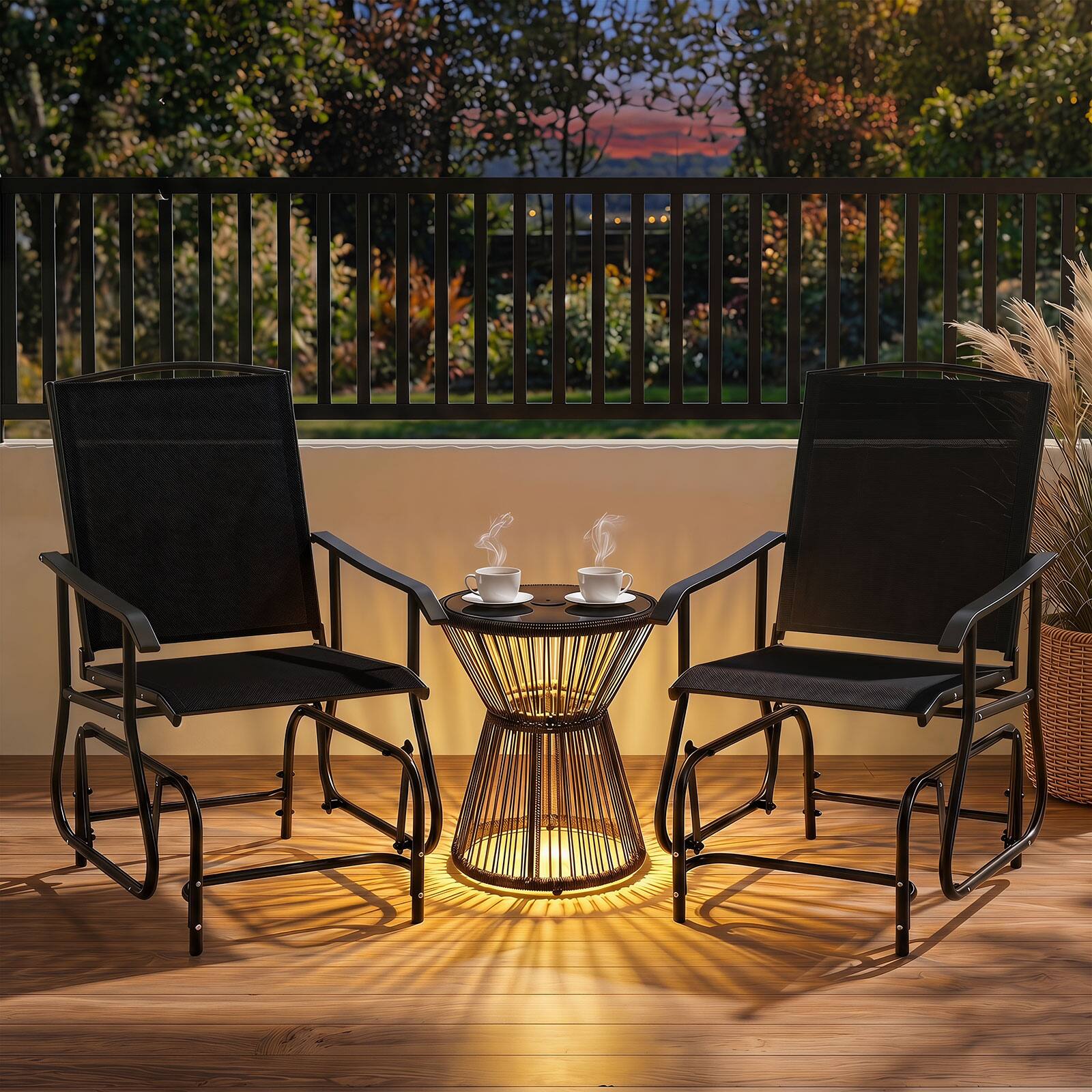 Alt View 3. Costway - Costway Outdoor Glider Chair, Porch Glider with Metal Frame & Armrests for Deck Poolside - Black.