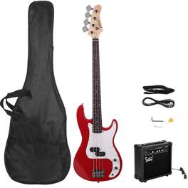 Winado - Full Size GP Bass Guitar 4 String Electric Bass Guitar Kit with Solid Wood Body, Dynamic Tone Includes 20W Amp