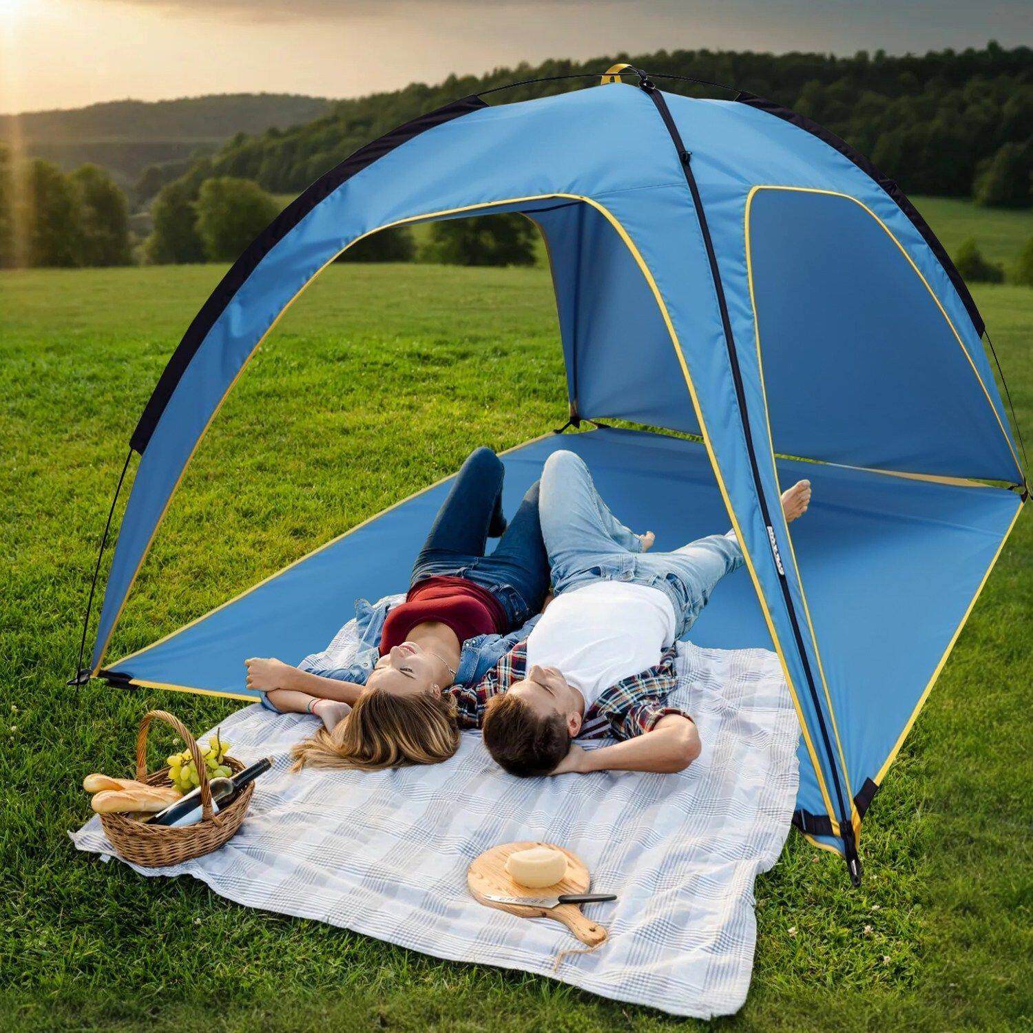 Alt View 3. Loheer - Loheer Beach Tent Sun Shelter UPF50+ Portable Canopy Tent 4-6 Adults Blue - Blue.