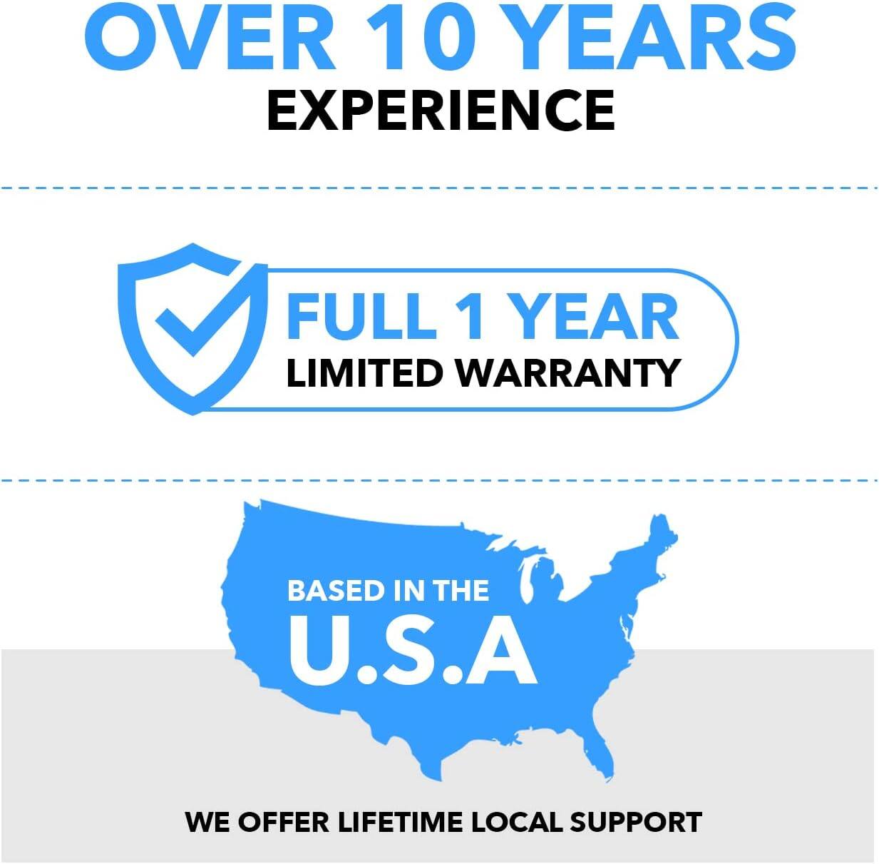 OVER 10 YEARS EXPERIENCE
FULL 1 YEAR LIMITED WARRANTY
BASED IN THE U.S.A
WE OFFER LIFETIME LOCAL SUPPORT