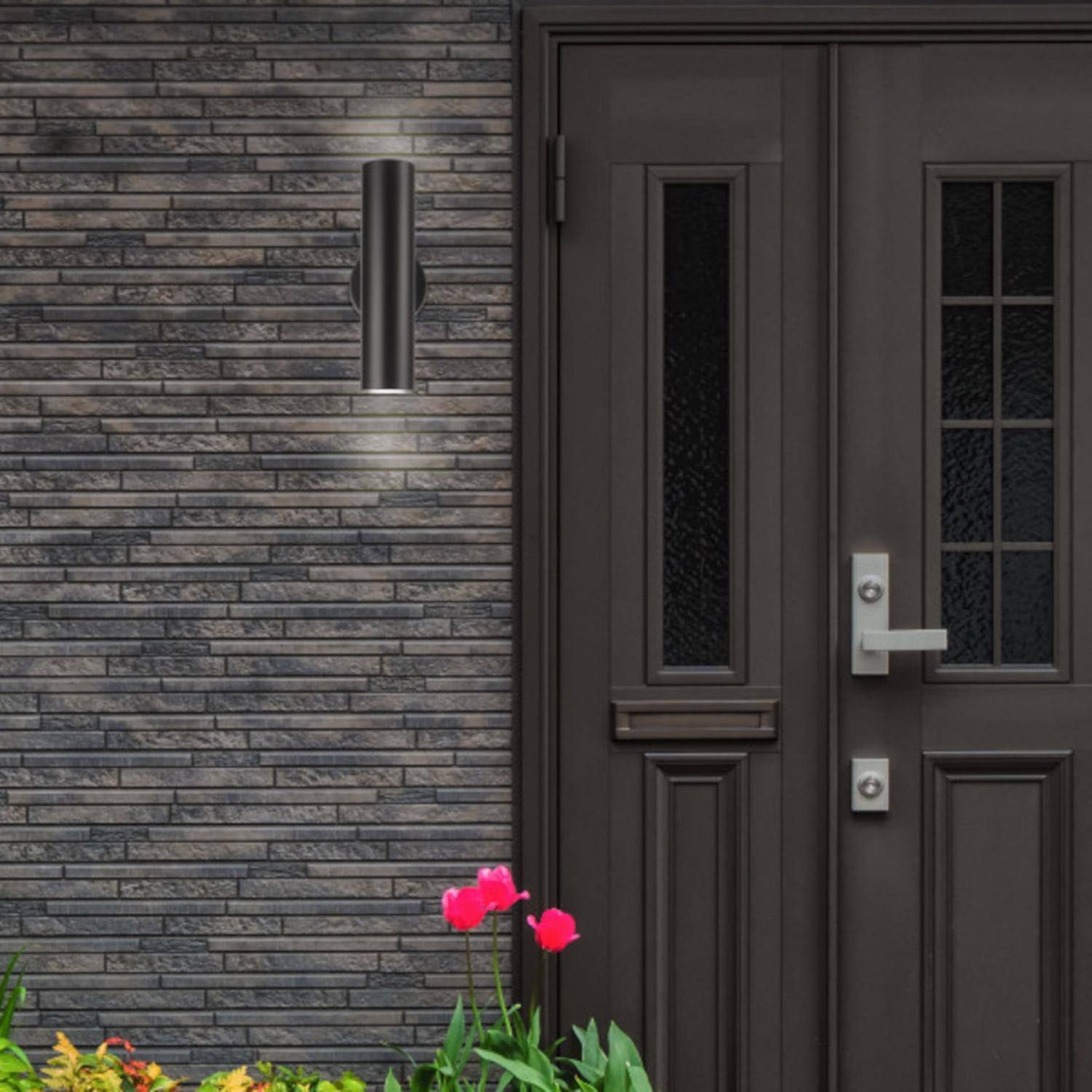 Left. Globe Electric - Globe Electric Matteo Matte Black Switch LED Wall Lantern.