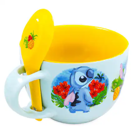 Front. Silver Buffalo - Disney Lilo & Stitch Tropical Ceramic Soup Mug With Spoon | Holds 24 Ounces - Blue.