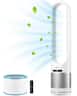 VEVOR - Tower Fan Bladeless, 15.4ft/s Velocity Floor Fan that Blows Cold Air, 80° Oscillating 8-Speed Fans, 8H Timer - White + Silver