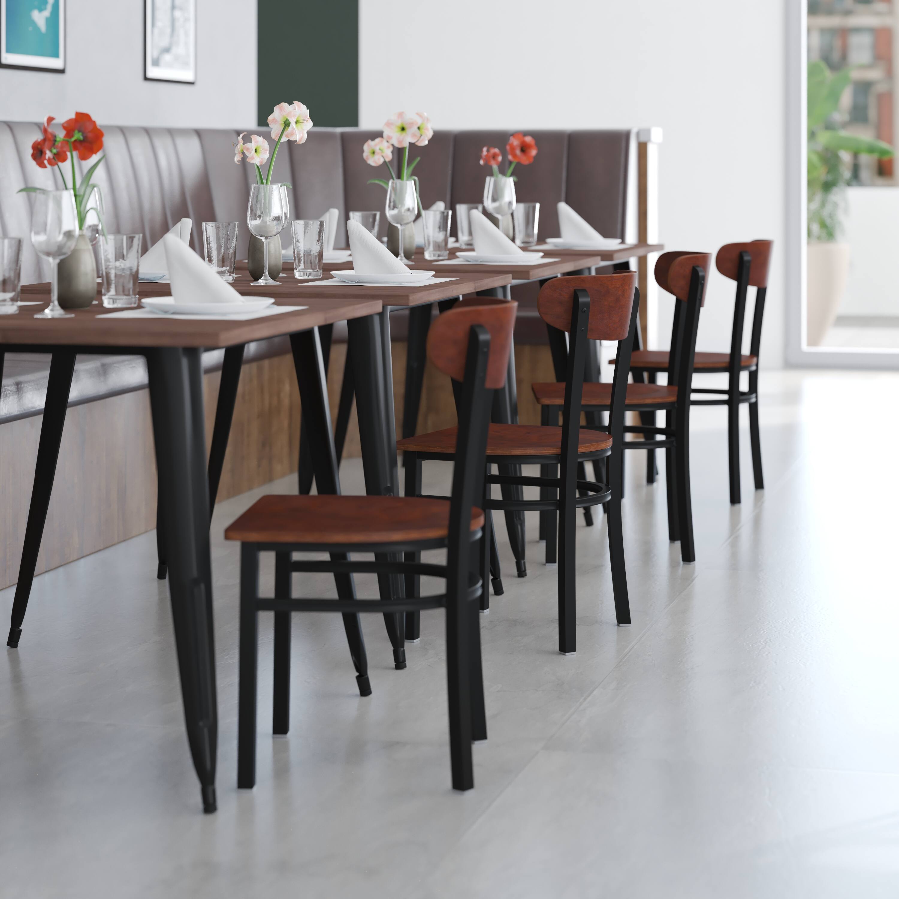 Alt View 5. Emma + Oliver - Yara Industrial Dining Chair with Rolled Steel Frame and Solid Wood Seat - 500 lbs. Static Weight Capacity - Walnut.