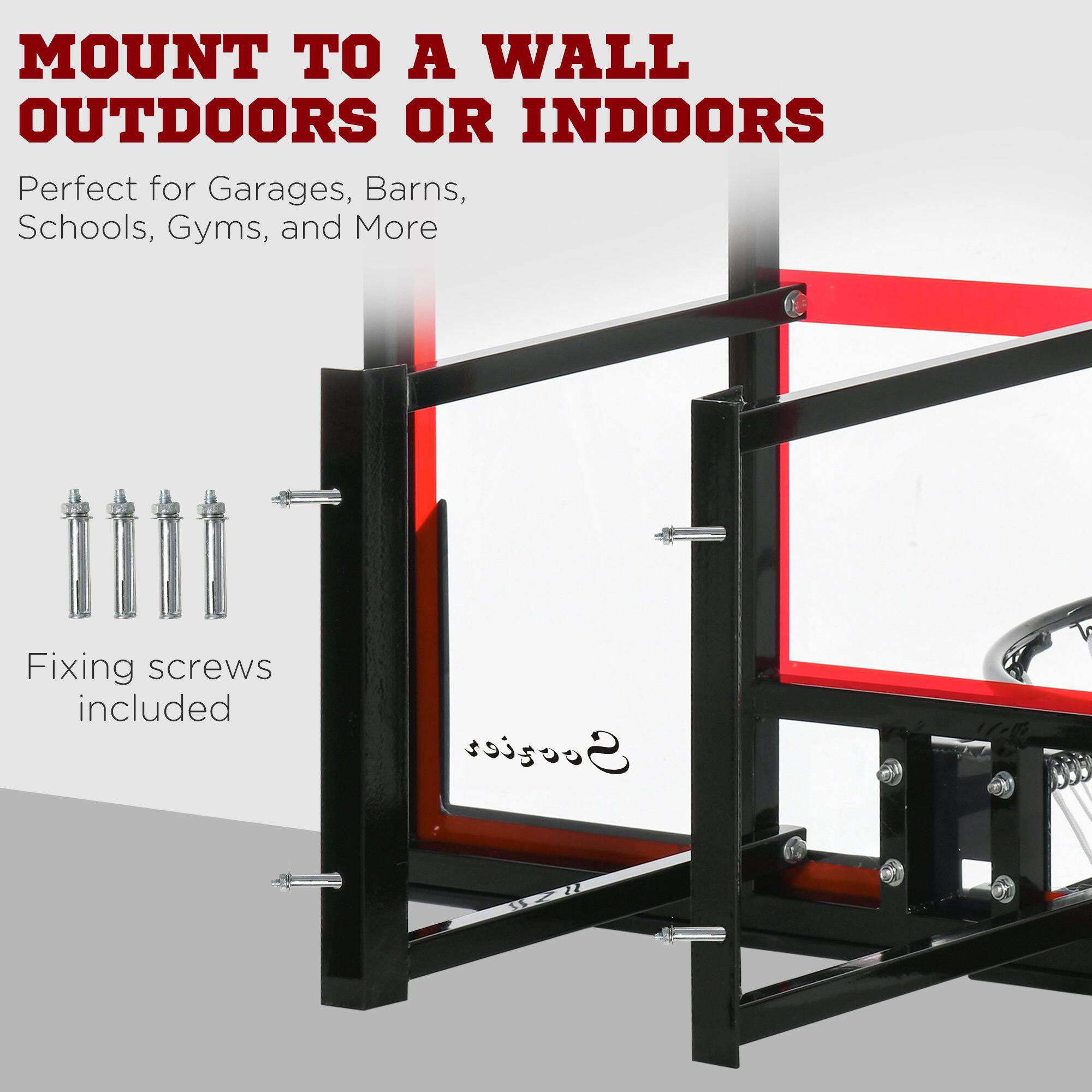 MOUNT TO A WALL OUTDOORS OR INDOORS

Perfect for Garages, Barns, Schools, Gyms, and More

Fixing screws included