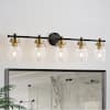 Front. RYHNUYNE - 5 Lights Bathroom Vanity Light Black Gold Bathroom Light Fixture Over Mirror Lighting Fixtures with Clear Glass Shade - Black.