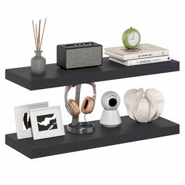 Furinno - TANNA Set of 2 Floating Shelves for Wall, 12 x 35 Wall Shelf, Wall Mounted Shelf with Invisible Bracket, 2-in Thick - Americano