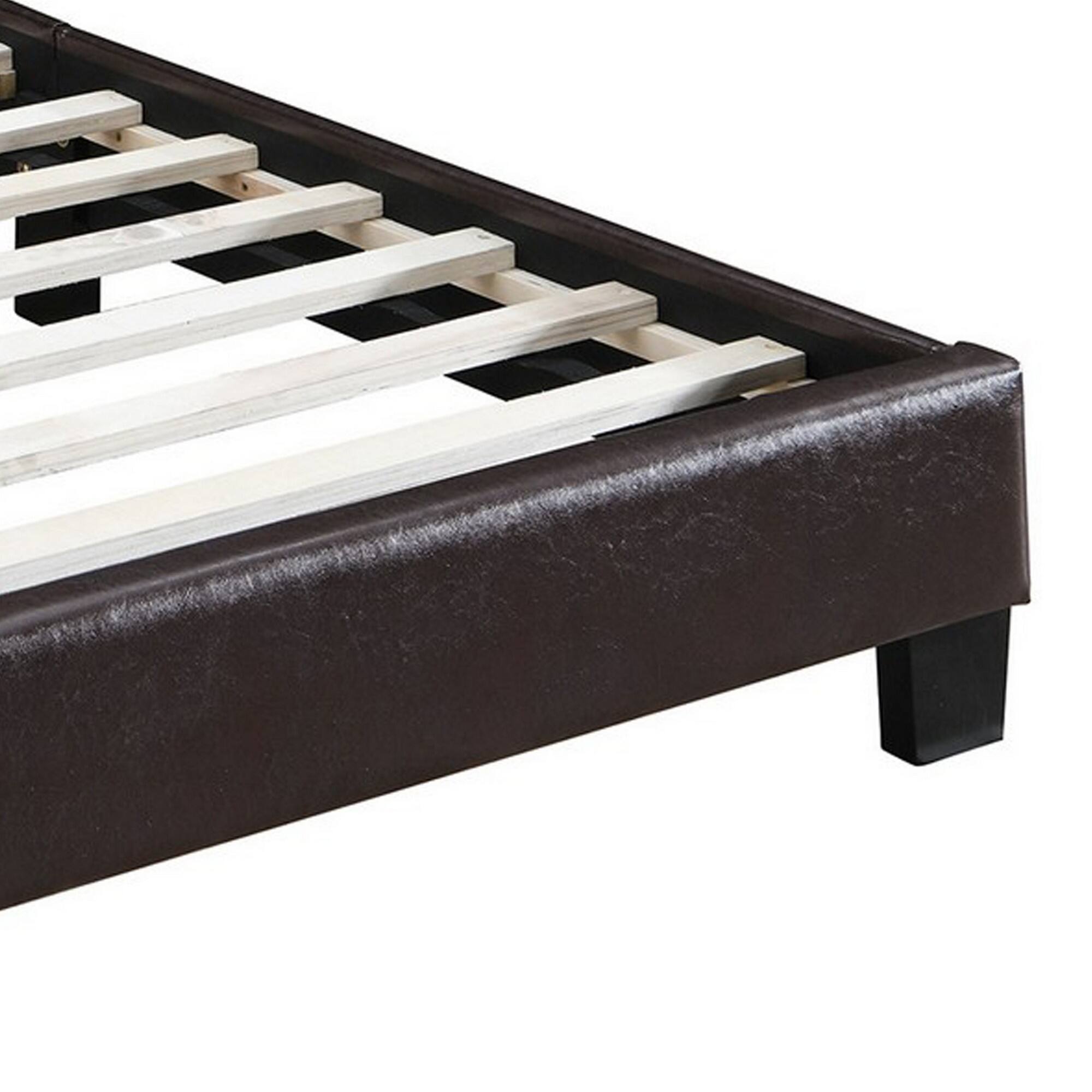 Alt View 1. Manhattan Lane - Twin Leatherette Bed with Checkered Tufted Headboard - Brown.