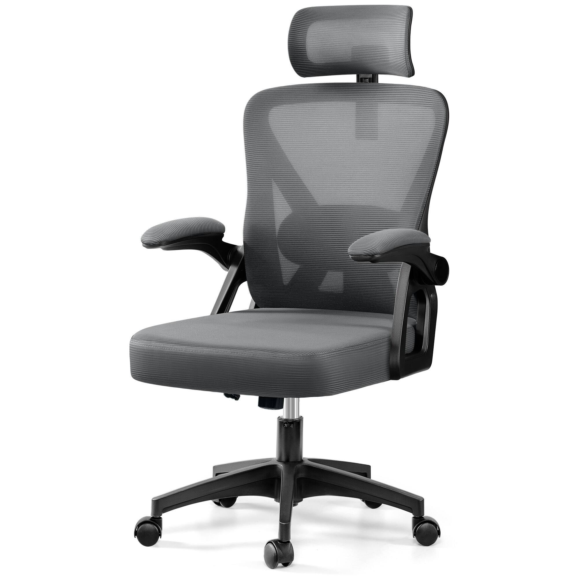 Front. Brick Attic - Ergonomic High-back Adjustable Office Chairs with Headrests and Adjustable Armrests, Home Office Swivel Desk Chair. - Dark Grey.
