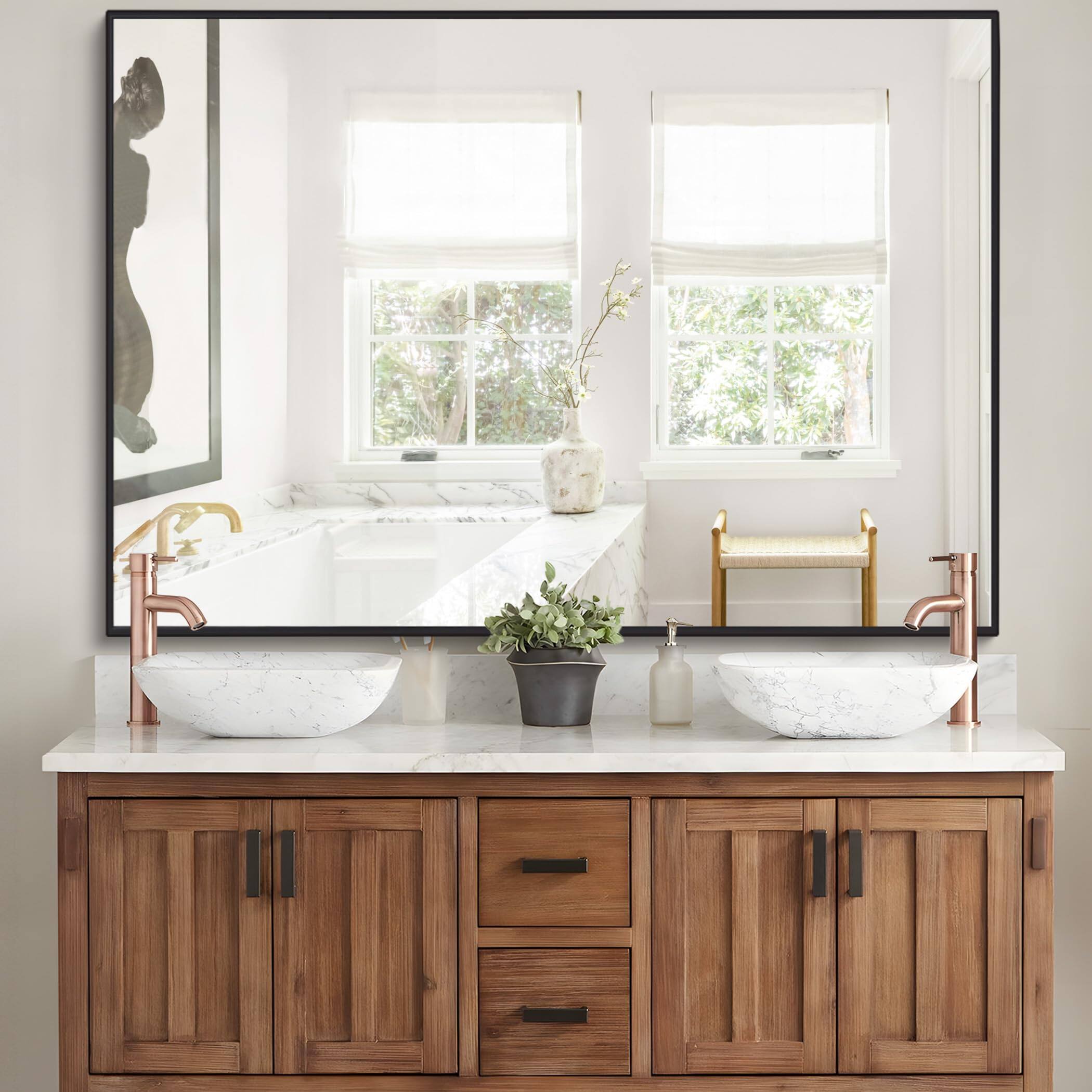 Cedar Assembly - Bathroom Mirror For Wall Rectangle Mirrors With Metal Frame Modern Vanity Decor Entryway Hangs Living Roo - Rectangle Corner-72"L x 30"W