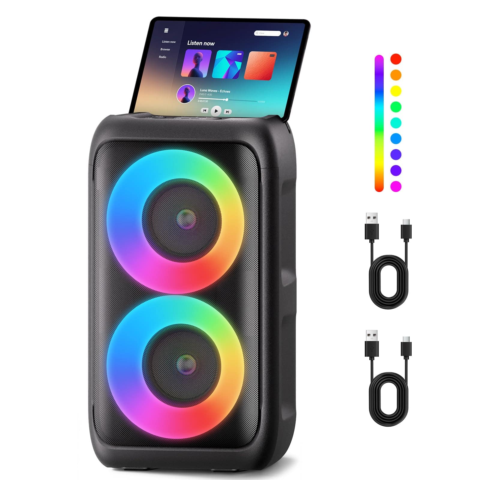 TECH SAFARI - With 2 Rechargeable Wireless Microphone Portable Party Colorful Lights Floorstanding Speakers Support Tws a - Default
