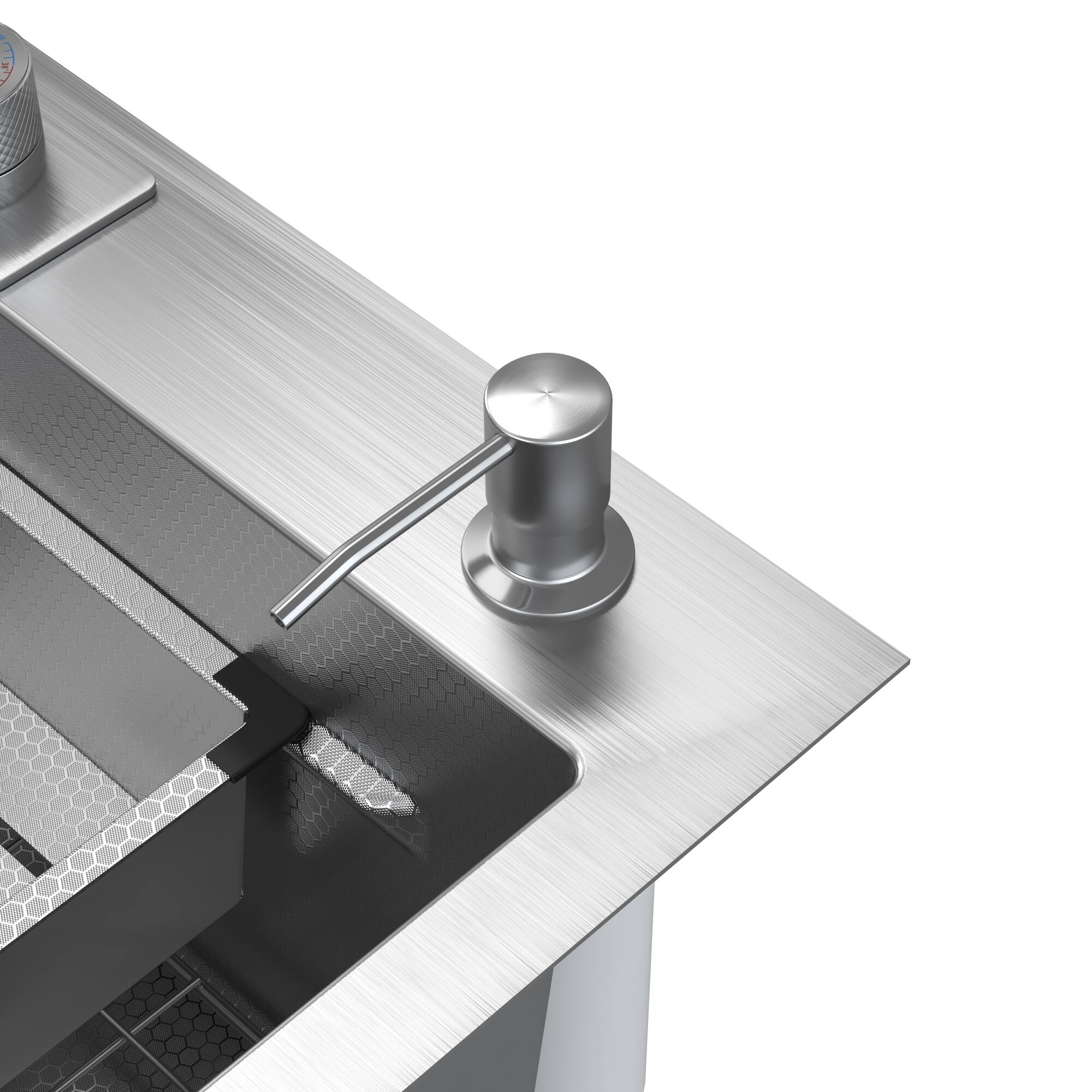 Alt View 9. Famapy - Workstation Kitchen Sink with Faucet, Drop-in Single Bowl Sink with Cup Washer & Control Knob - Matte Silver.