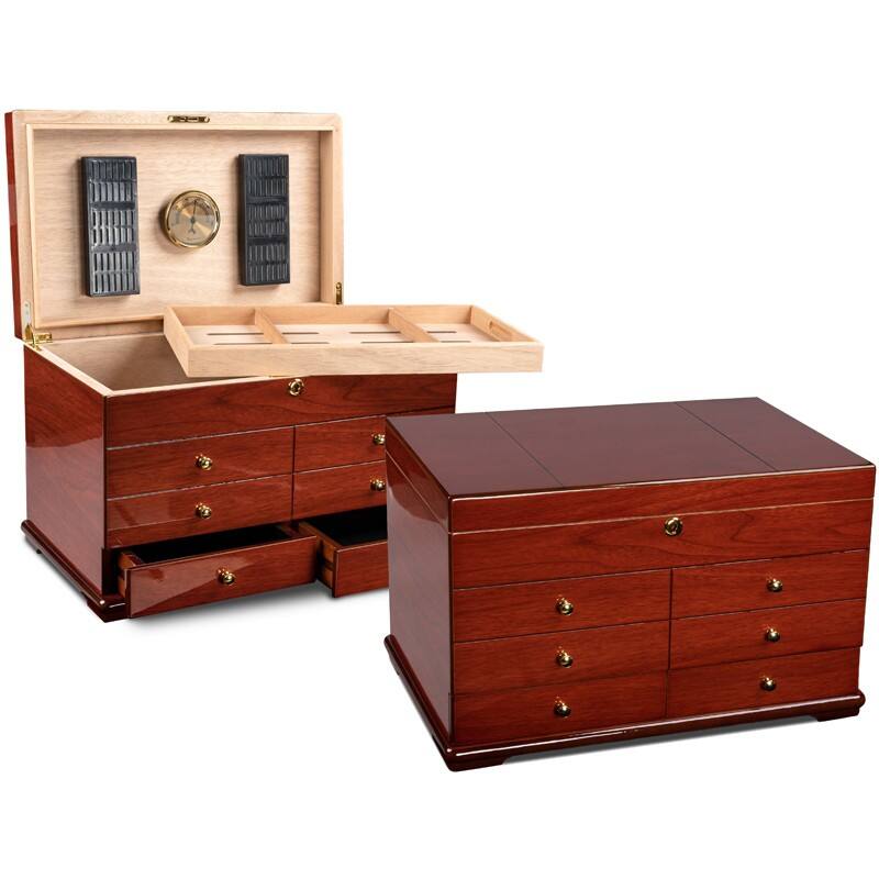 Front. Prestige - Windsor Large Desktop Humidor - Lacquer Cherry Finish.