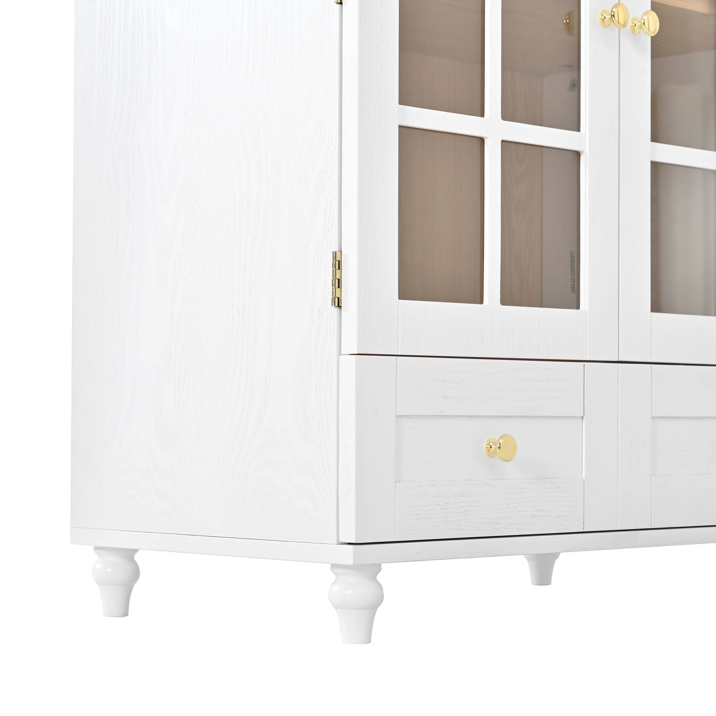 Alt View 7. Loheer - Loheer Arched Display Cabinet with Glass Doors, Wood Storage Accent Cabinet with Drawers for Living Room - Natural Wood Grain.
