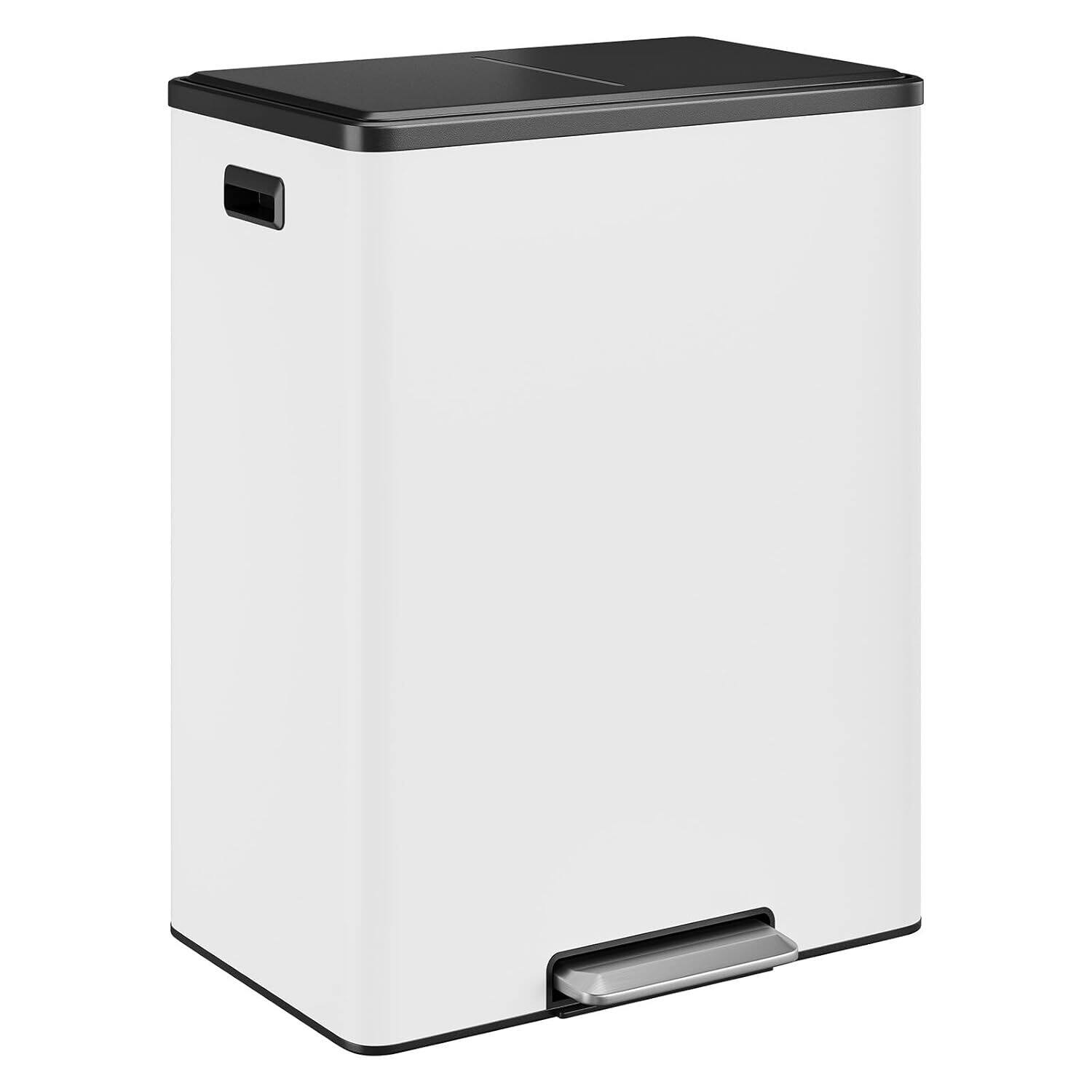 Front. GARVEE - 16 Gallon/60L Dual Compartment Trash Can, Stainless Steel Step Recycling Bin - WHITE.