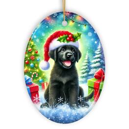 OrnamentallyYou - Sparkling Yuletide Black Labrador Retriever Ornament Joyful Christmas Gift Oval Version - Multi-colored