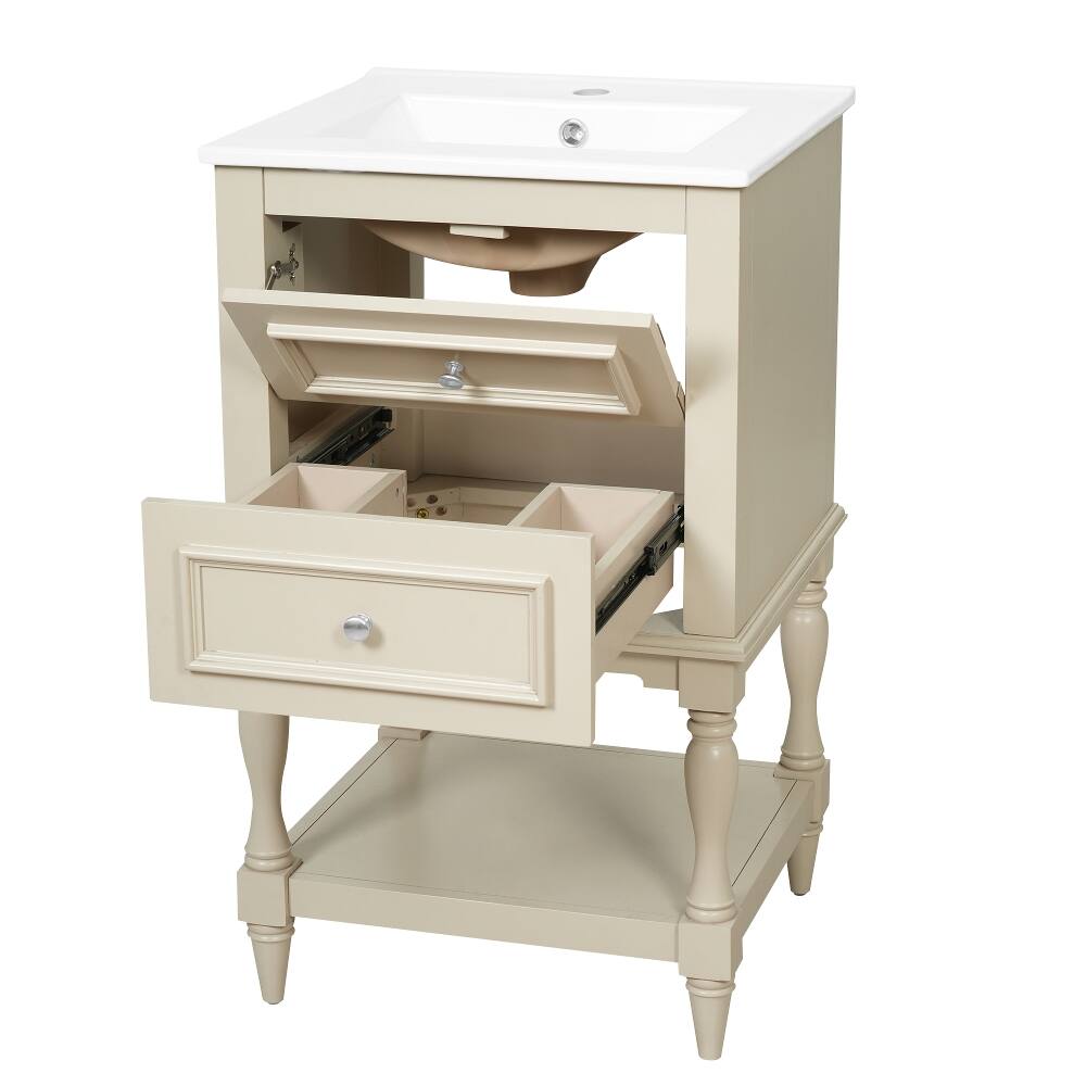 Alt View 7. Loheer - Loheer 20 inch bathroom vanity with sink Beige Bathroom Cabinet Retro Style - Beige.