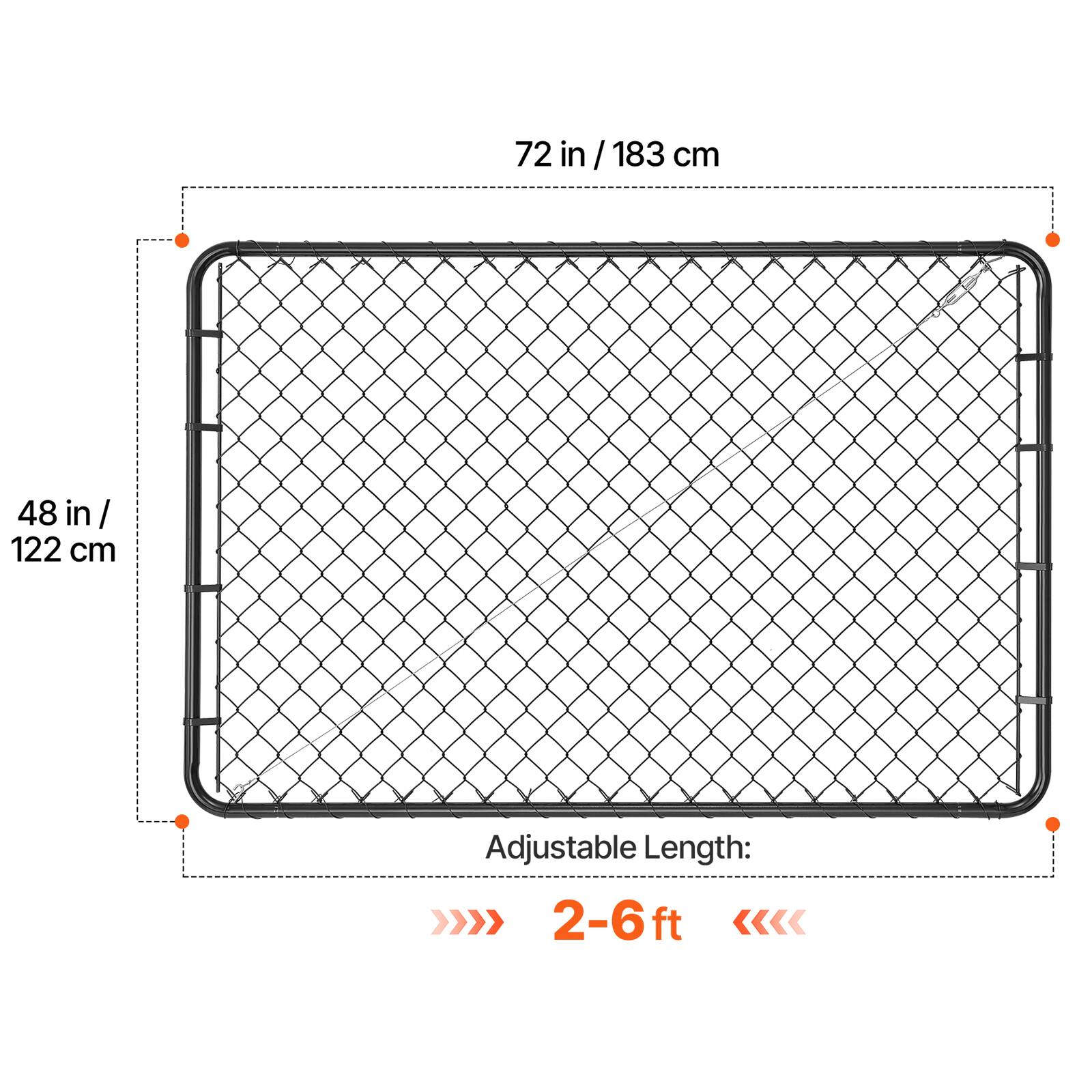 72 in / 183 cm  
48 in / 122 cm  
Adjustable Length: 2-6 ft