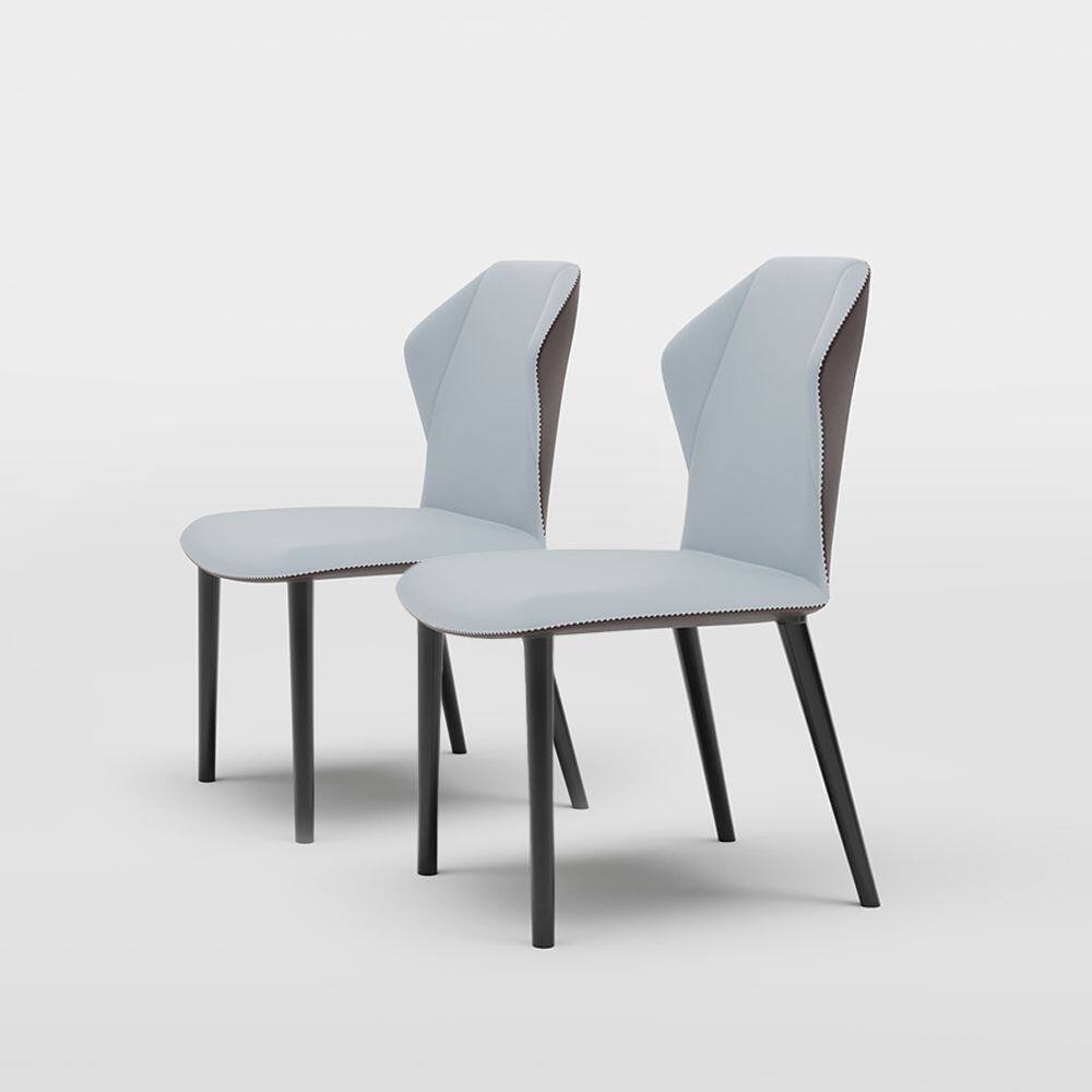 Alt View 8. POVISON - Modern Leather Wingback Dining Chairs Set of 2, High Back Side Chairs, Gray & Brown - Light Gray & Brown.