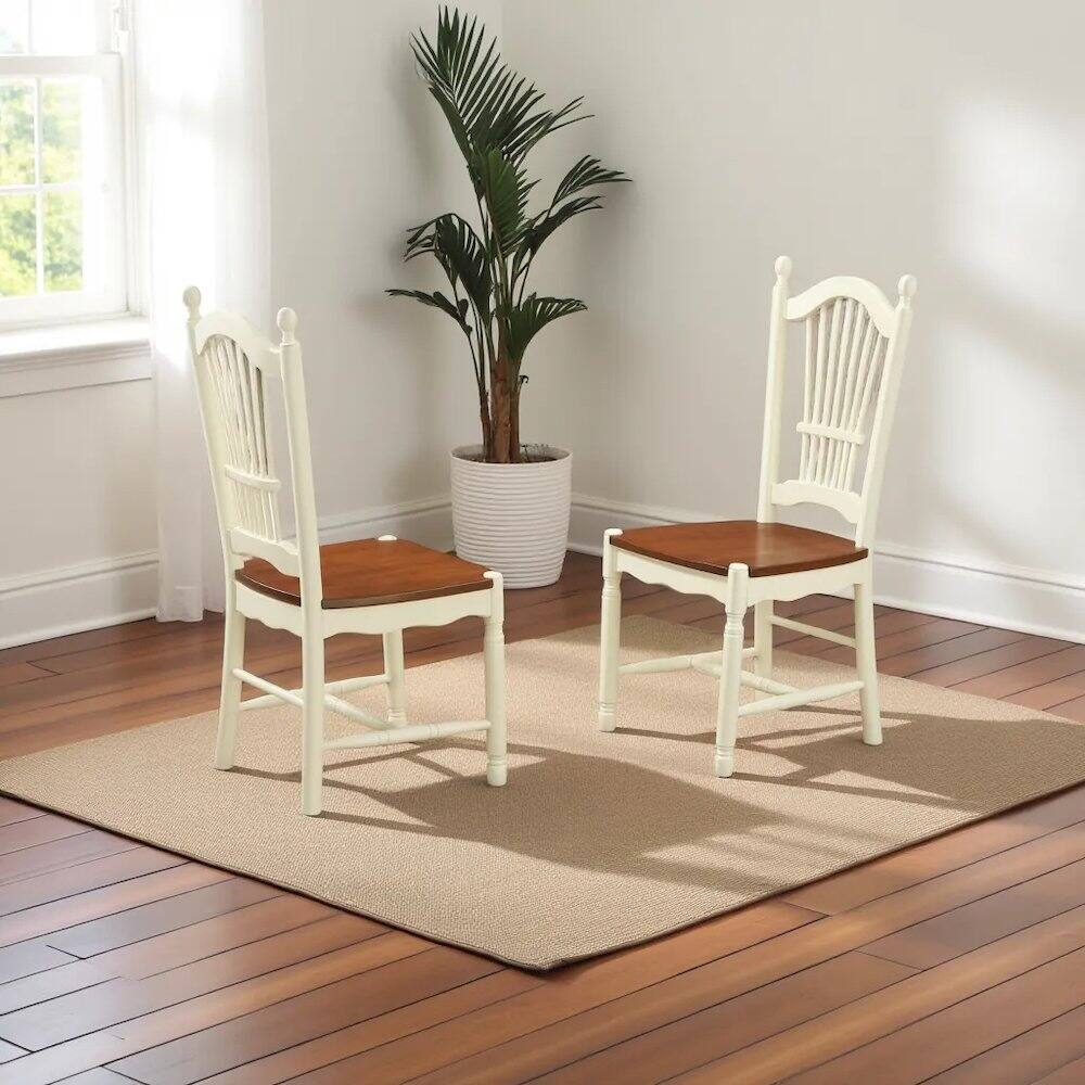 Left. FurniFact - Elegant Wooden Dining Chair Set of 2 for Kitchen and Dining Room - Buttermilk & Cherry.