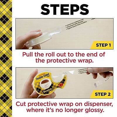 STEPS

STEP 1
Pull the roll out to the end of the protective wrap.

STEP 2
Cut protective wrap on dispenser, where it's no longer glossy.