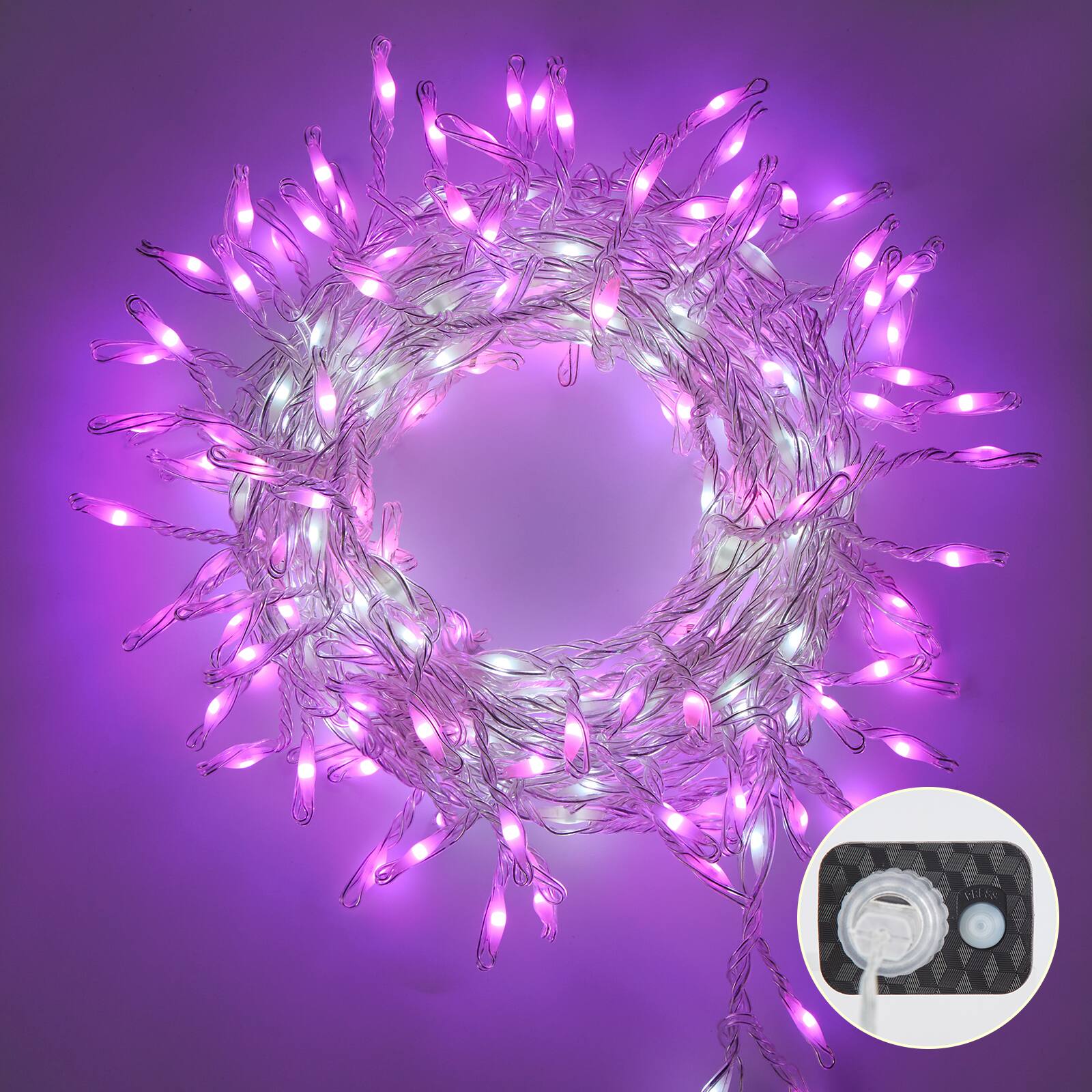 Alt View 1. IMAGE - 16.4ft 300 LED Firecracker Cluster Twinkle  Fairy Lights - Mixed Pink & White.