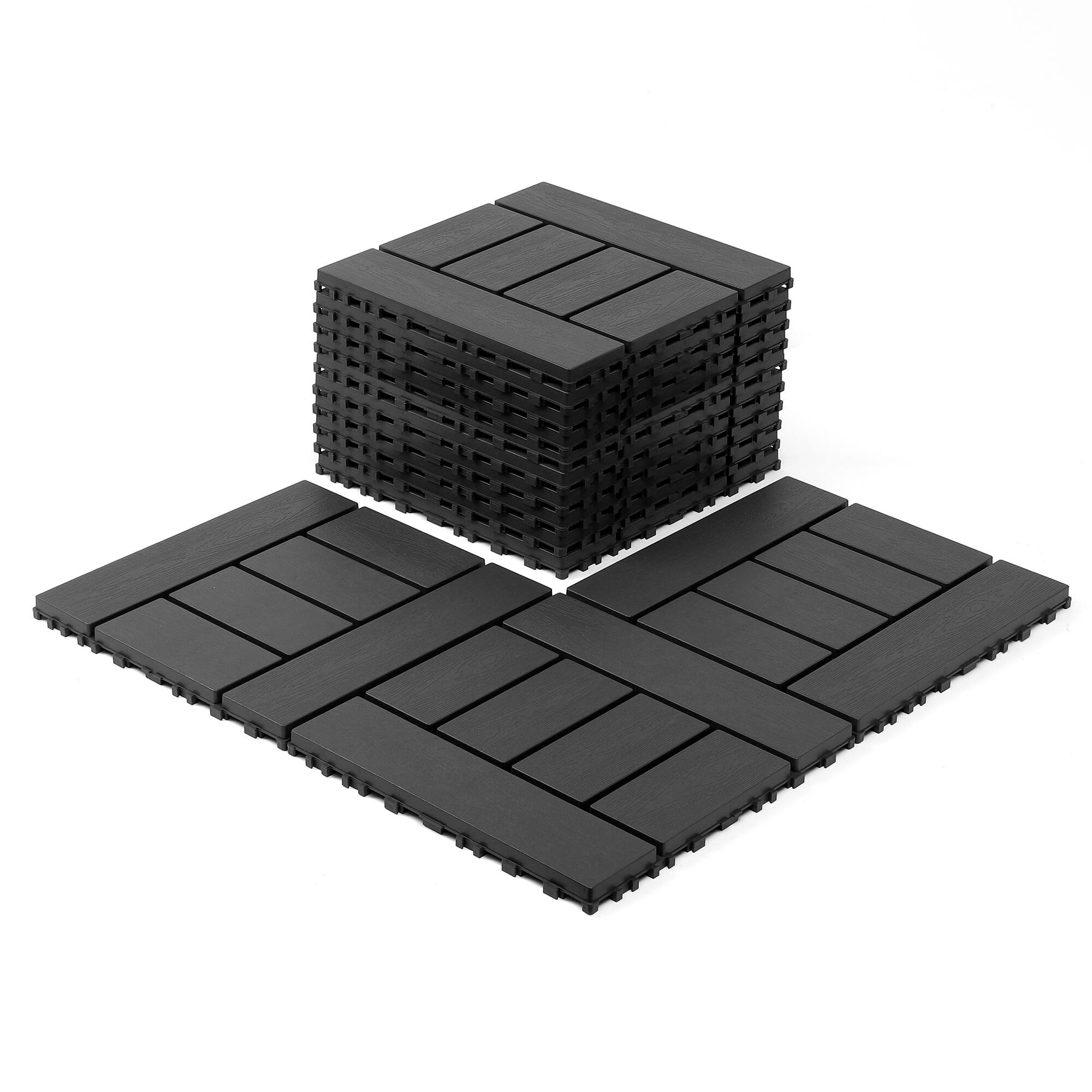 Back. APRILSOUL - 44pcs 12x12in Plastic Interlocking Deck Tiles All Weather Waterproof Dark Gray - GRAY.
