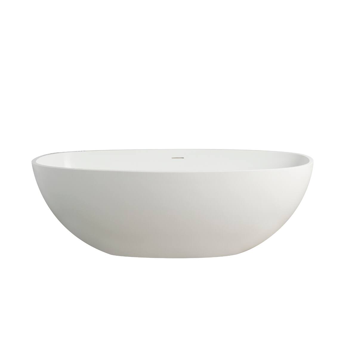 Alt View 3. Loheer - Loheer 65.2 in Freestanding Solid Surface Soaking Bathtub Matte White Oval Center Drain - Matte White.
