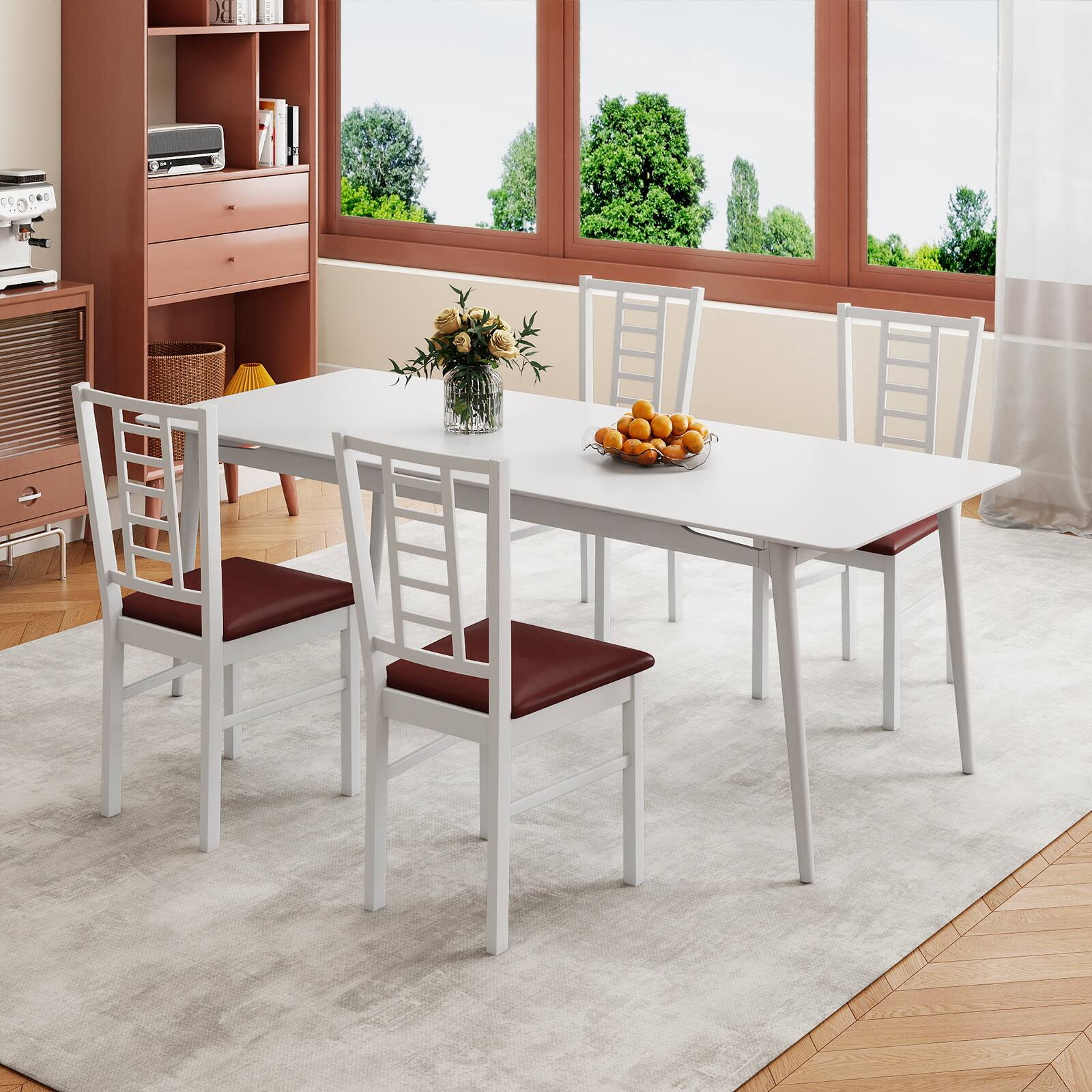 Alt View 1. Gymax - Gymax Wood Dining Chairs Set of 4 w/Rubber Wood Frame Padded Seat Slatted Backrest White - White.