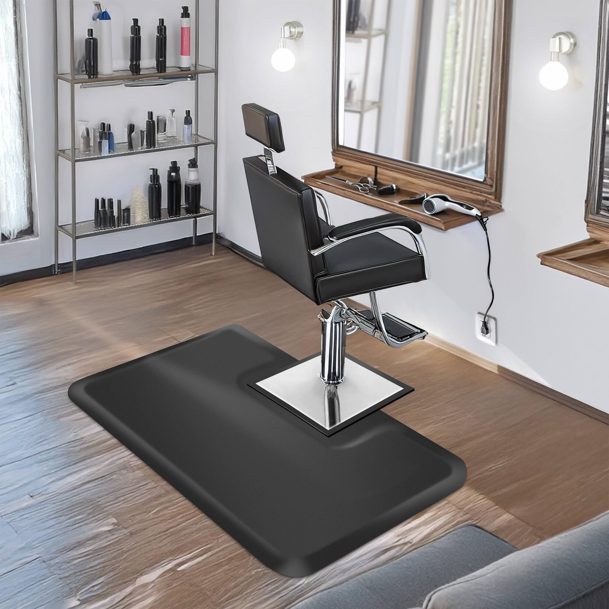 Alt View 6. Saloniture - 3 x 5-ft Salon and Barber Anti-Fatigue Floor Mat 1/2-in Rectangle - Black.
