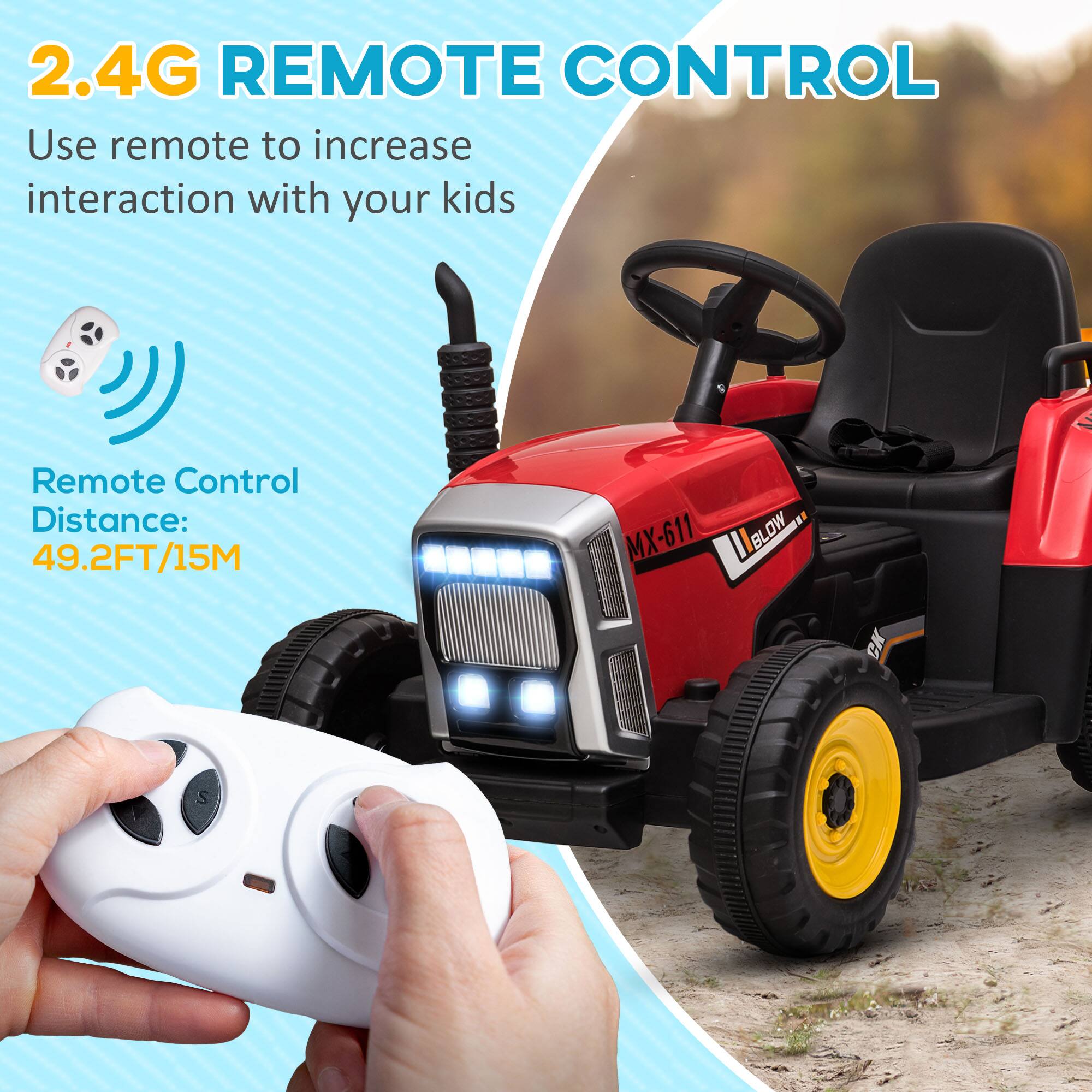 2.4G REMOTE CONTROL, Use remote to increase interaction with your kids, Remote Control Distance: 49.2FT/15M, MX-611, BLOW, BL, C, S