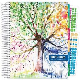 Global Printed Products - 2025-2026 Deluxe Tree Seasons 8.5" x 11" Academic Weekly & Monthly Teacher Planner, Plastic Cover - Multicolor