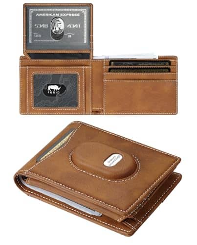 Vulpecula Spade - Leather Wallet for Samsung Galaxy SmartTag2: Slim Minimalist Wallet Compatible with Samsung Tracker Tag - RFID Blocking - Leather Brown