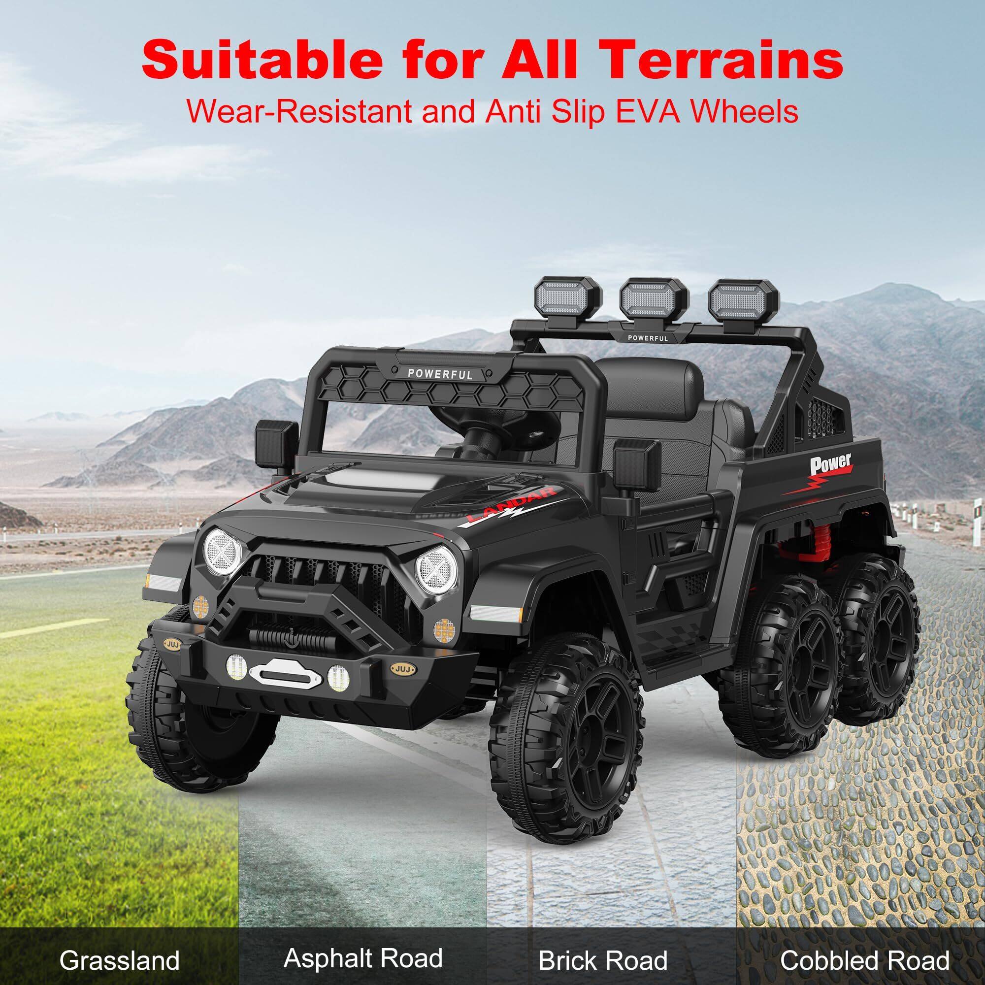 Suitable for All Terrains  
Wear-Resistant and Anti Slip EVA Wheels  

Grassland  
Asphalt Road  
Brick Road  
Cobbled Road