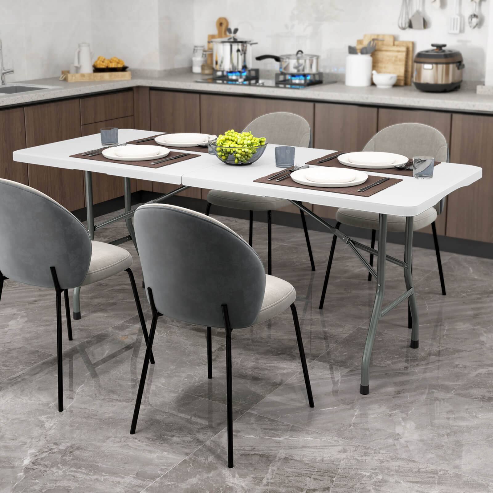 Alt View 1. Costway - Costway 6 ft Portable Folding Table with HDPE Tabletop Safe Lock Mechanism Carrying Handle - White.