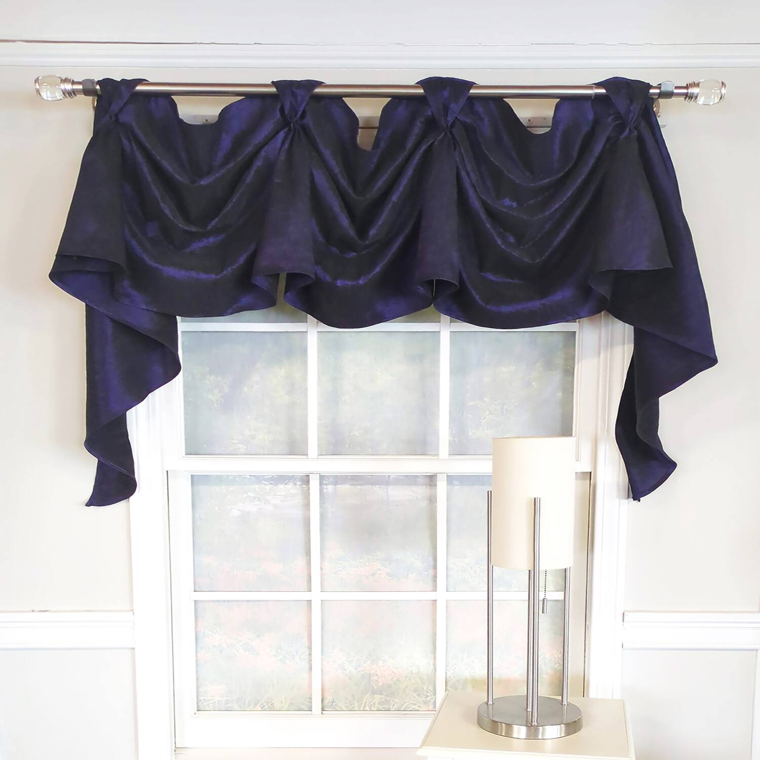 Angle. RLF Home - RLF Home Crinkle Taffeta 3-S Victory 100% Polyester Tab Top Swag Window Curtain 54" x 25" Navy - Navy.