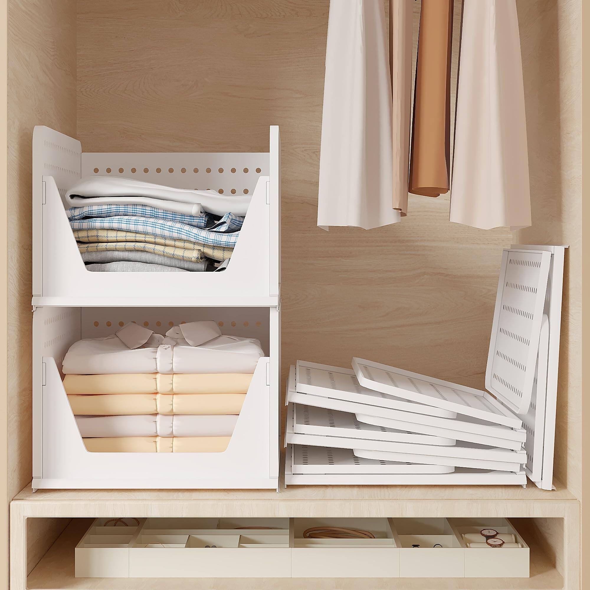 Alt View 1. Vecelo - 22" Height Stackable Closet Organizer Storage Bins 4 Pack, Folding Closet Organizers for Clothes and Small Items - Grey.