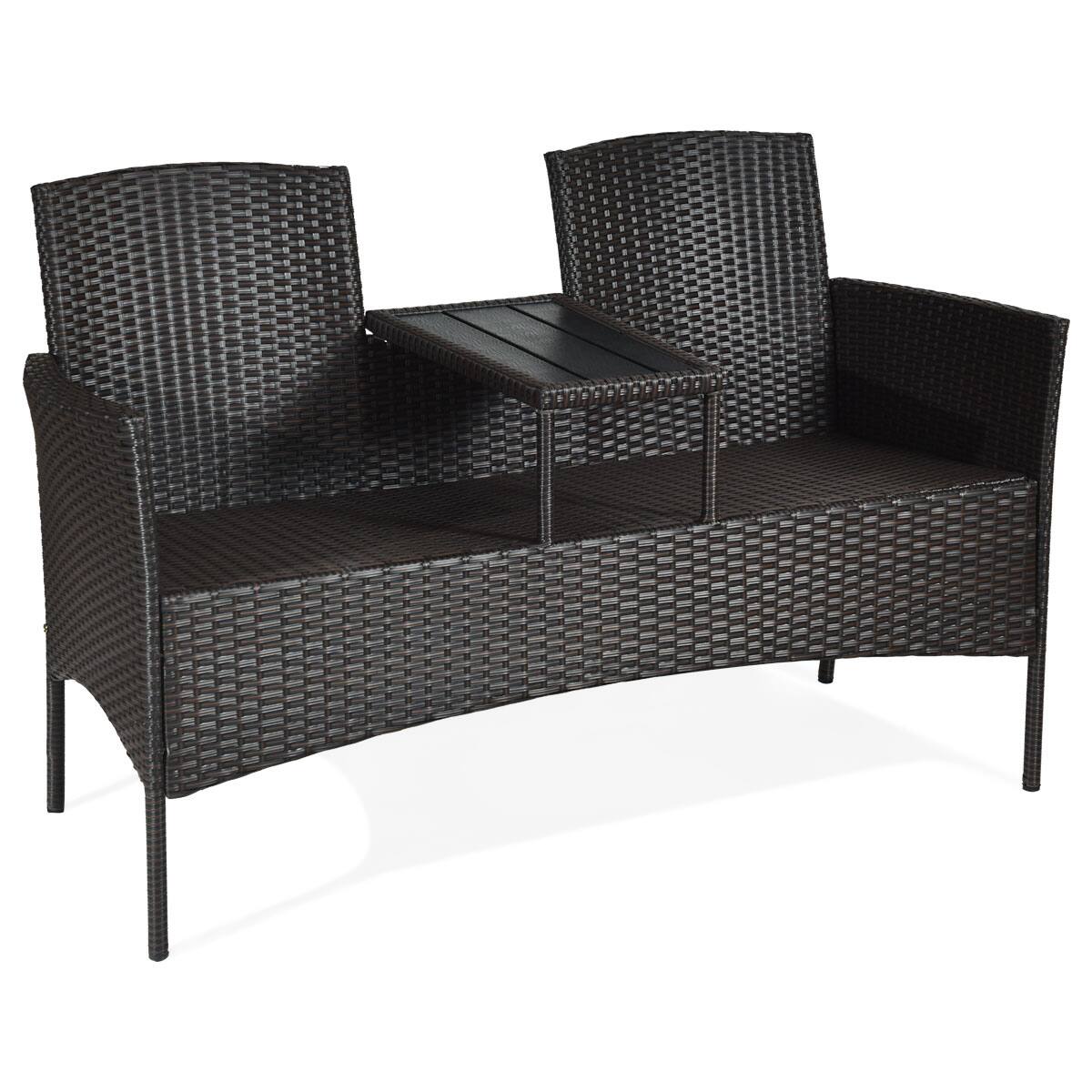 Alt View 9. Gymax - Gymax Patented Cushioned Rattan Wicker Patio Conversation Set w/ Loveseat Table Brown - Mix Brown.