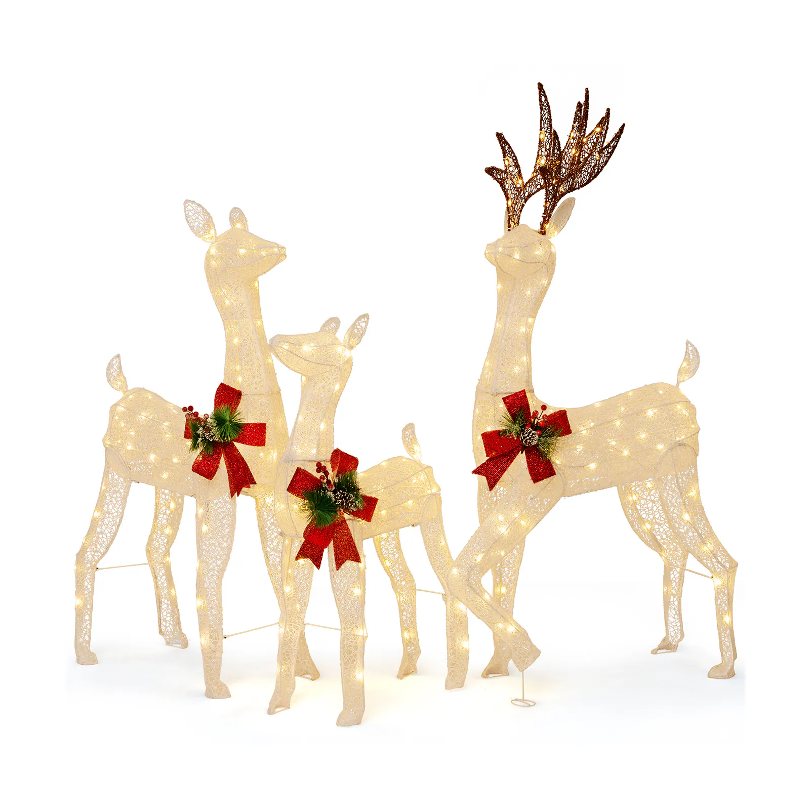 Front. WELLFOR - 3-Piece Pre-Lit Christmas Reindeer Family with 230 Warm White LEDs - White.