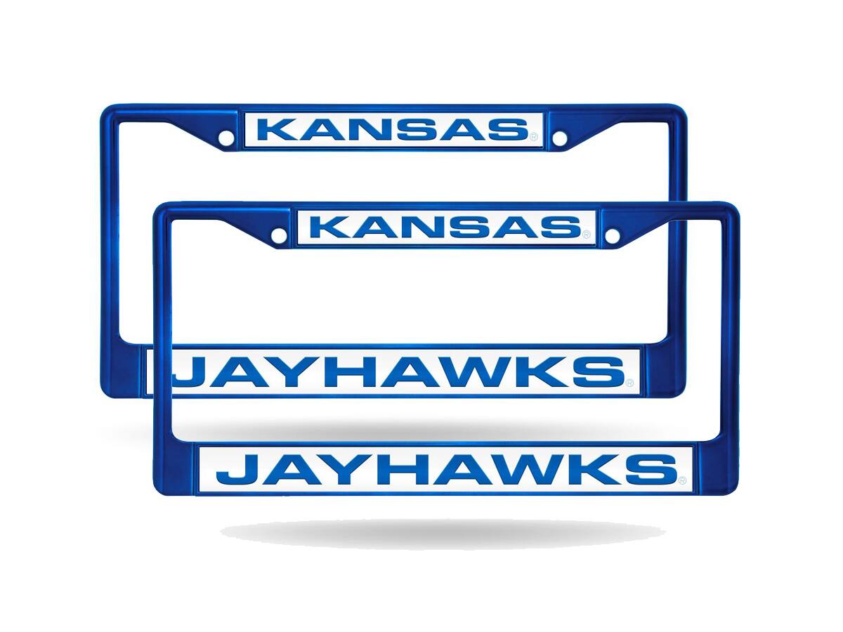 Kansas Jayhawks (Set of 2) Blue Painted Metal Laser Cut License Plate Frames