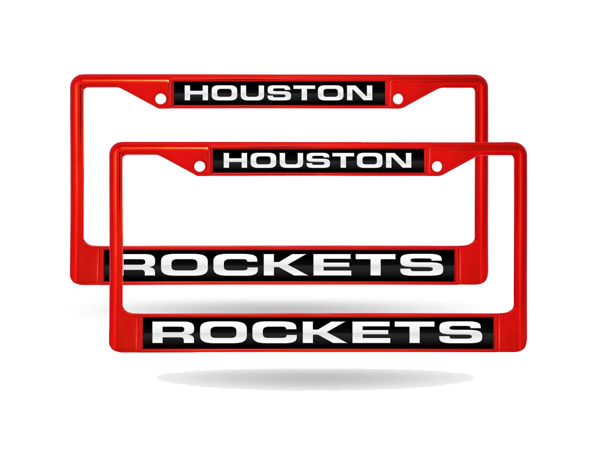 Houston Rockets NBA (Set of 2) Red Painted Metal Laser Cut License Plate Frames