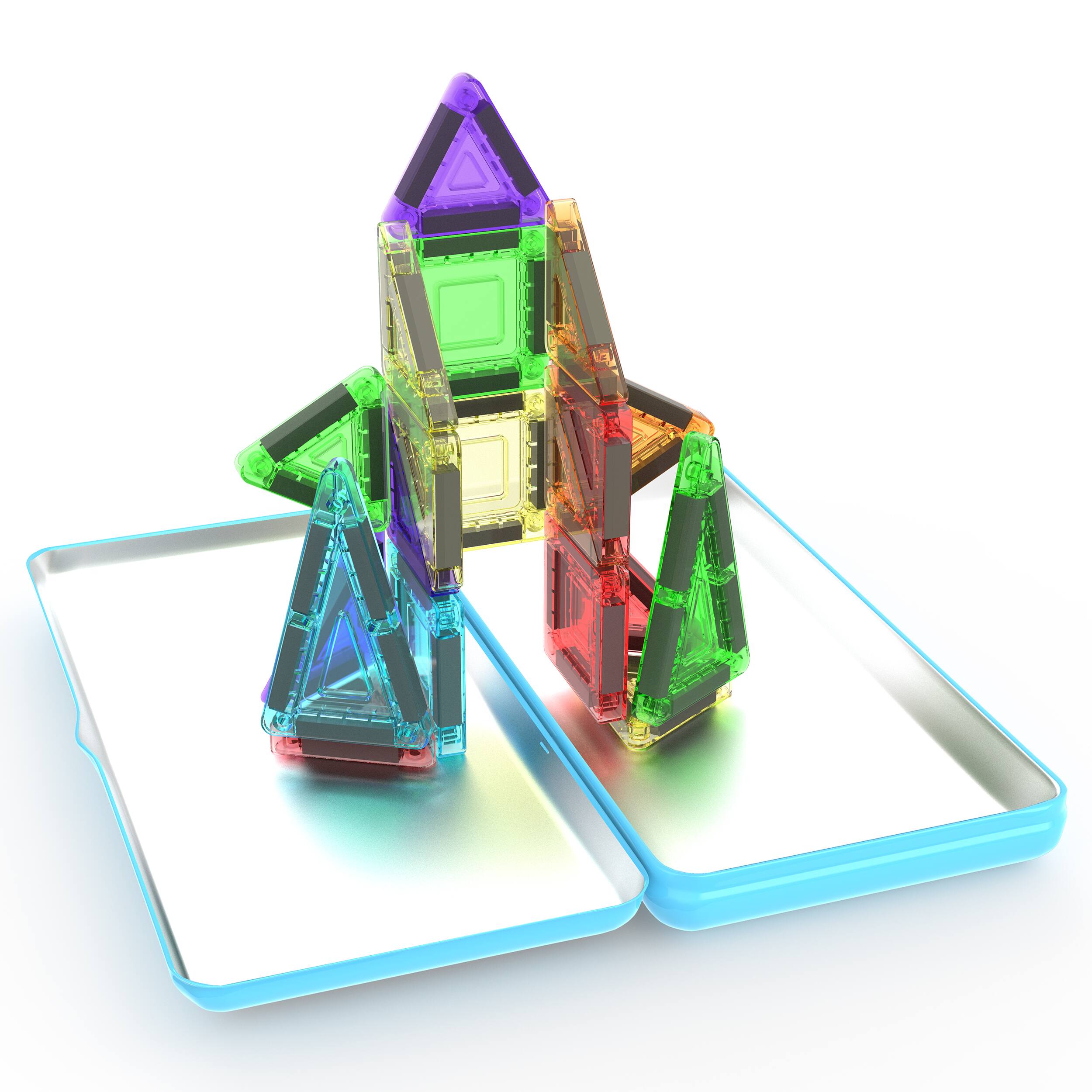 Alt View 8. PicassoTiles - PicassoTiles Nano 26pc Magnetic Tiles Building Set for Kids, Mini Travel STEM Construction Toy with Tin Case, Ages 3+.